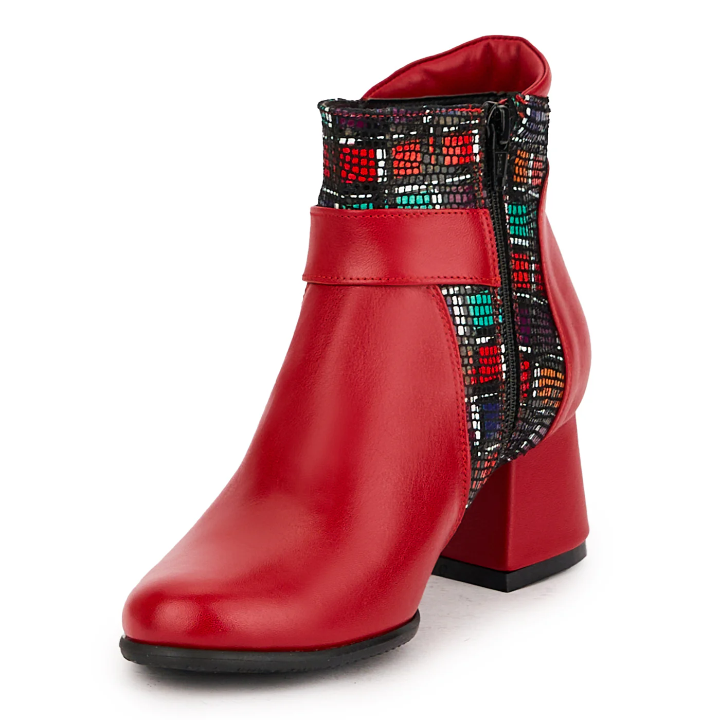 Botine dama din piele naturala rosie cu toc gros 6 cm 16705 - Image 3