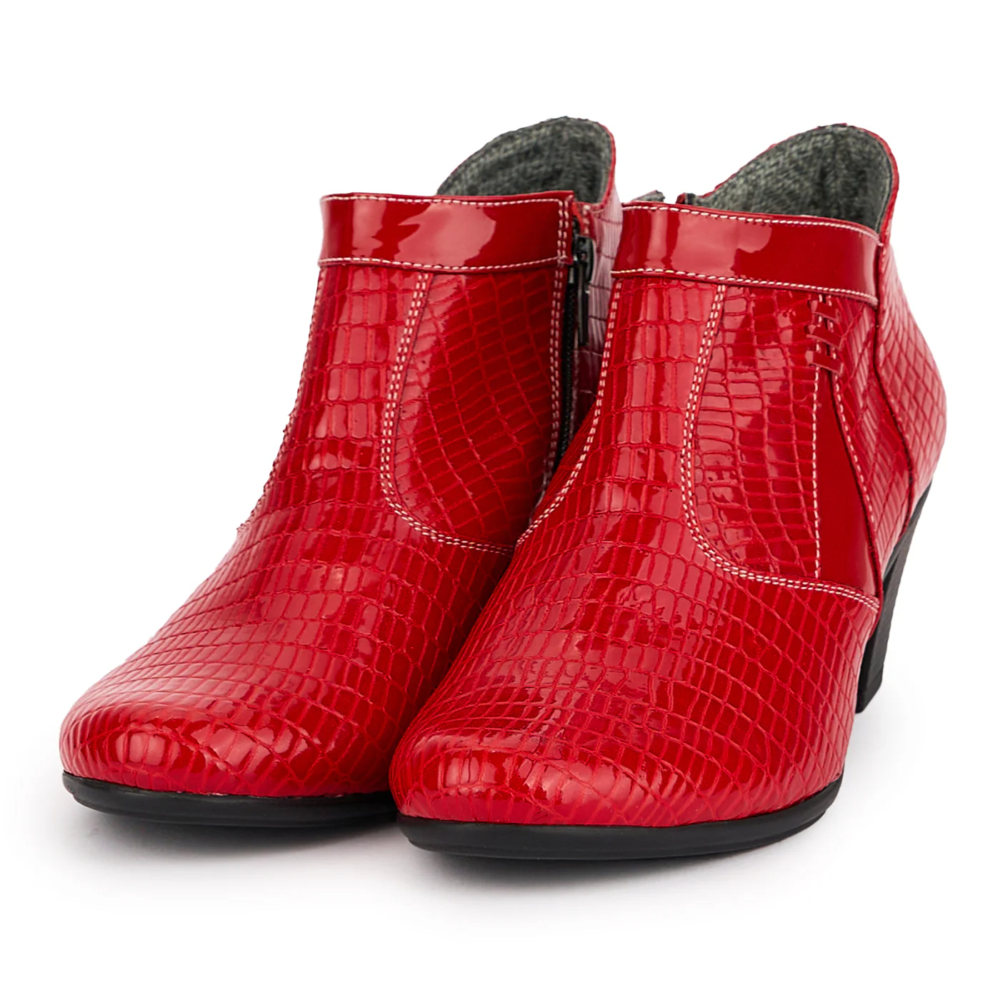 Botine dama din piele naturala rosie cu toc gros 6 cm 16987 - Image 3