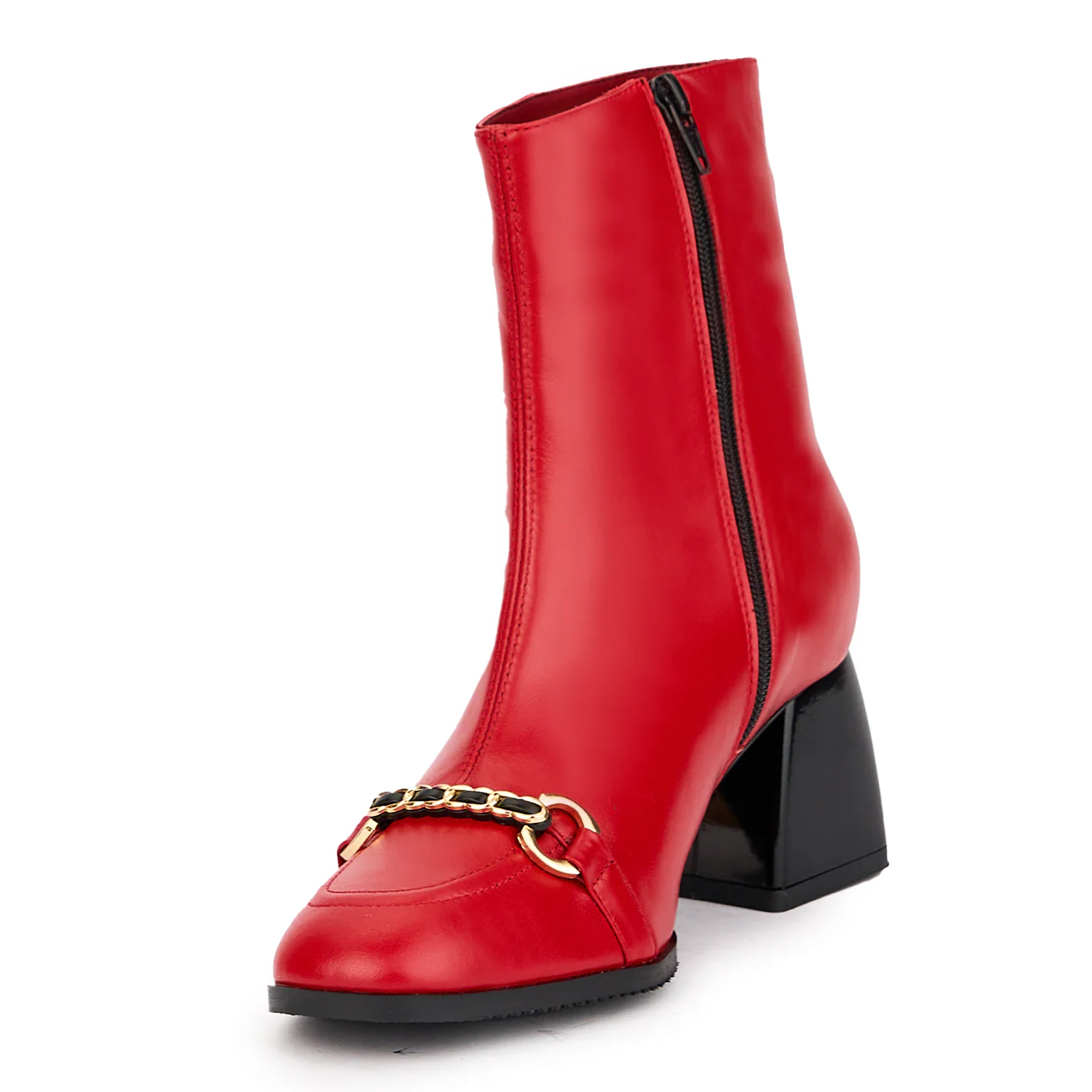 Botine dama din piele naturala rosie cu toc gros 6 cm 17091 - Image 3
