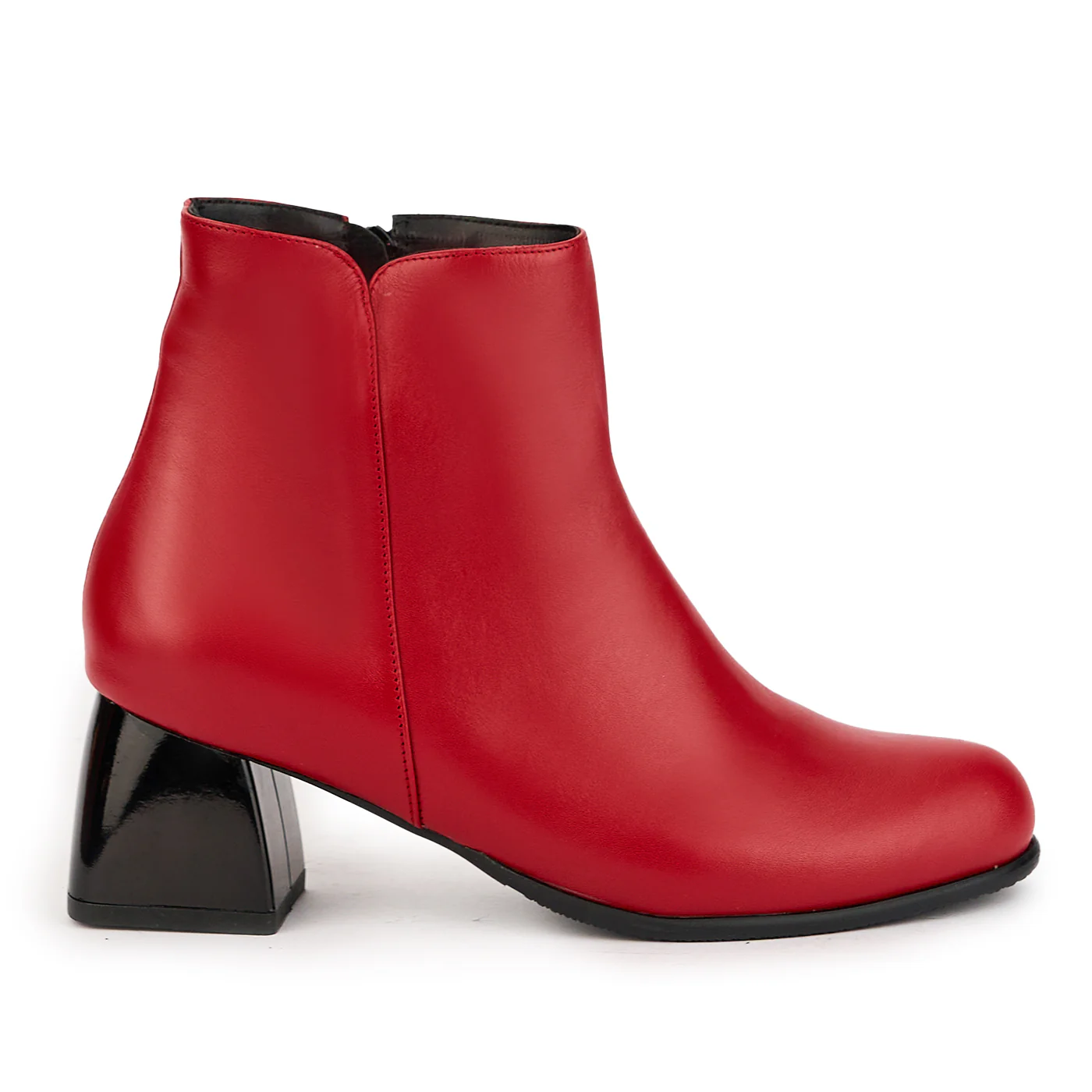 Botine dama din piele naturala rosie cu toc gros 6 cm 17305