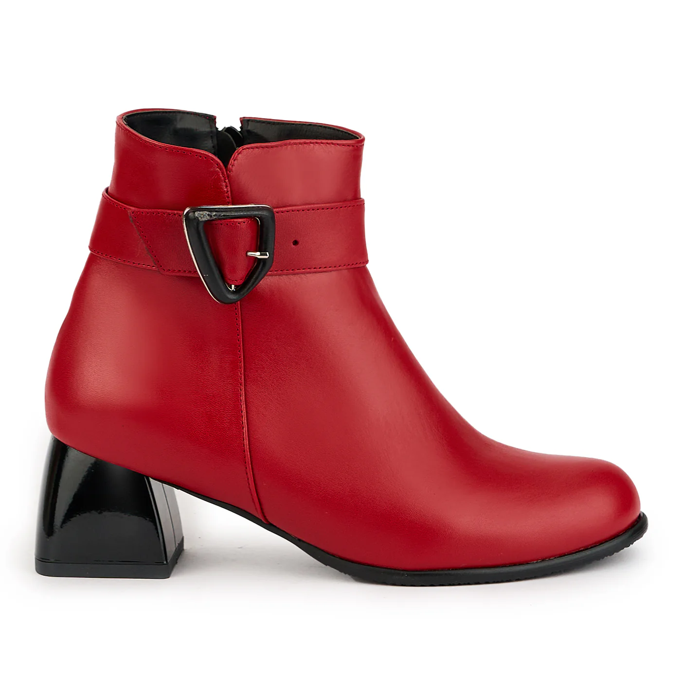 Botine dama din piele naturala rosie cu toc gros 6 cm 17349