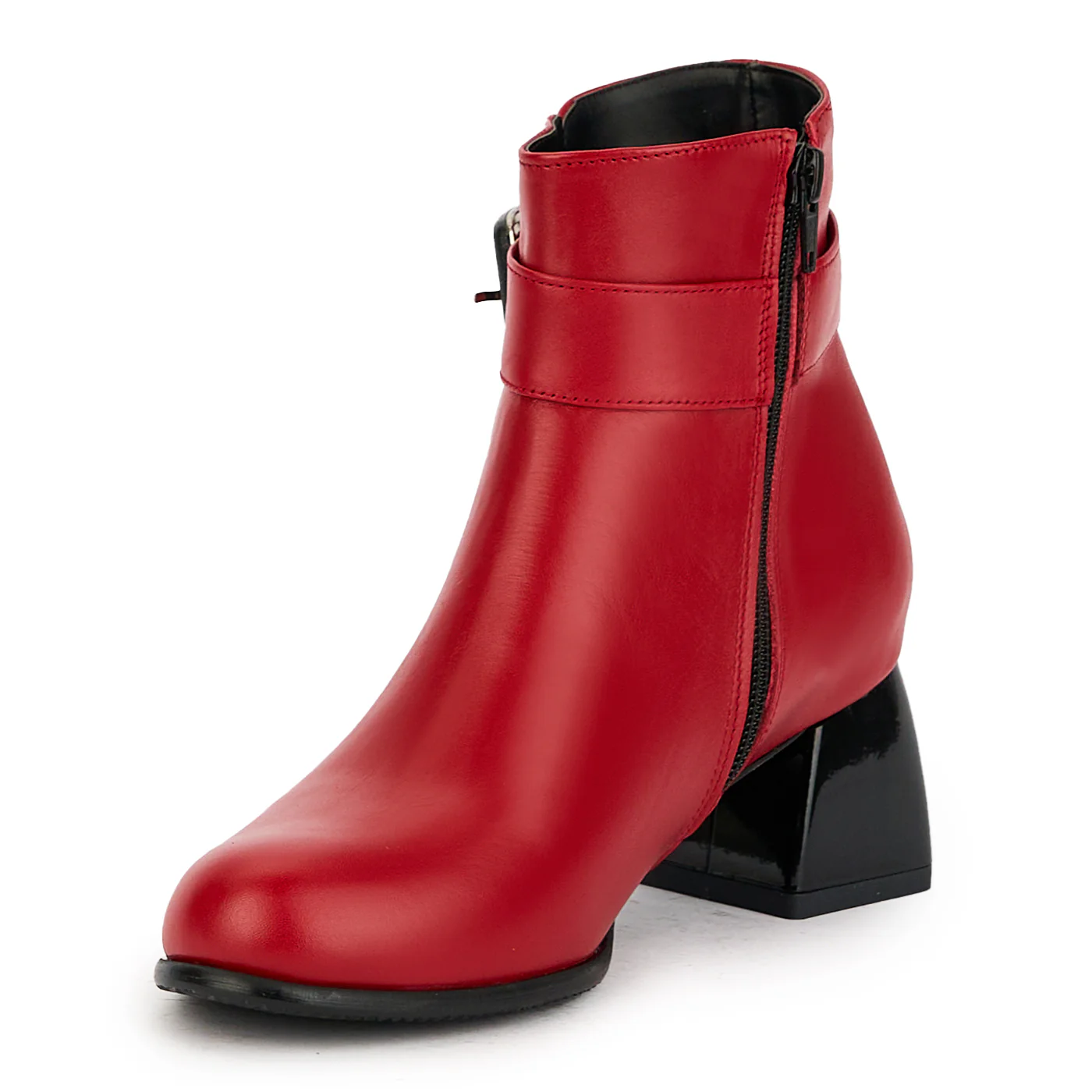Botine dama din piele naturala rosie cu toc gros 6 cm 17349 - Image 3