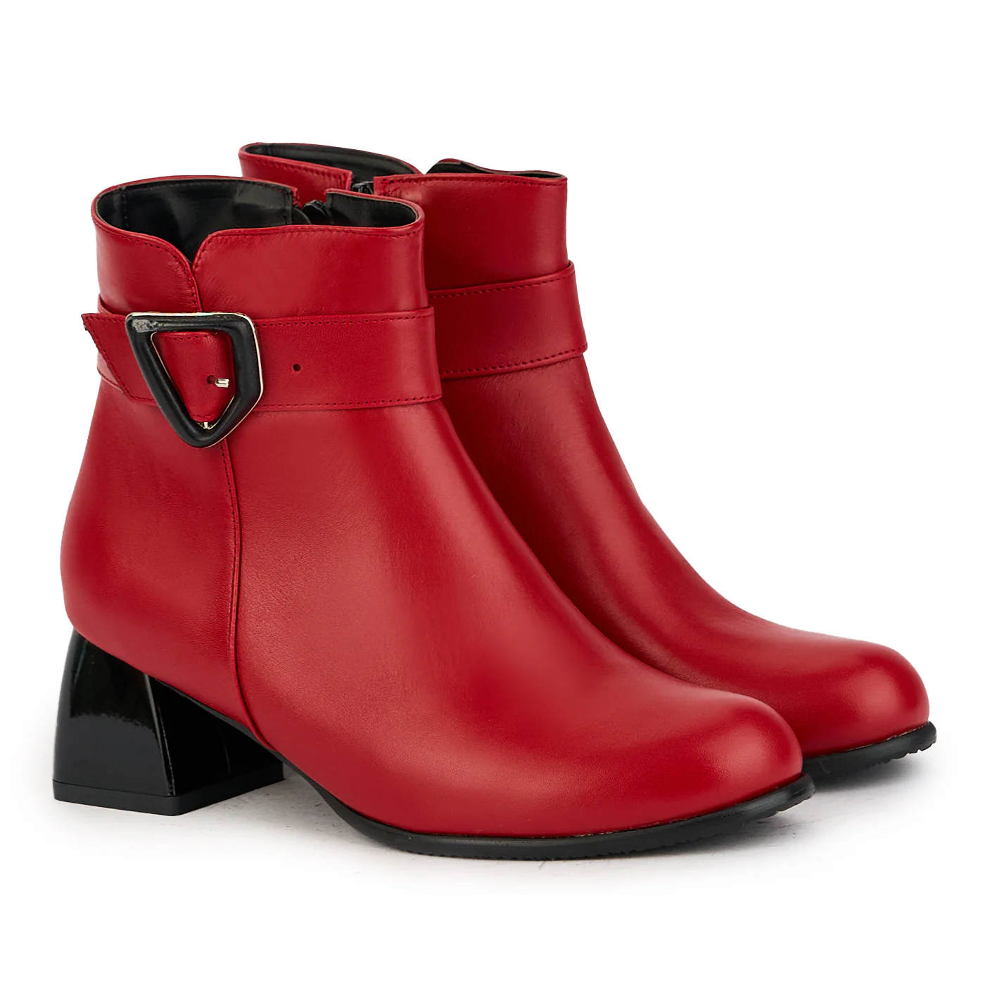 Botine dama din piele naturala rosie cu toc gros 6 cm 17349 - Image 4