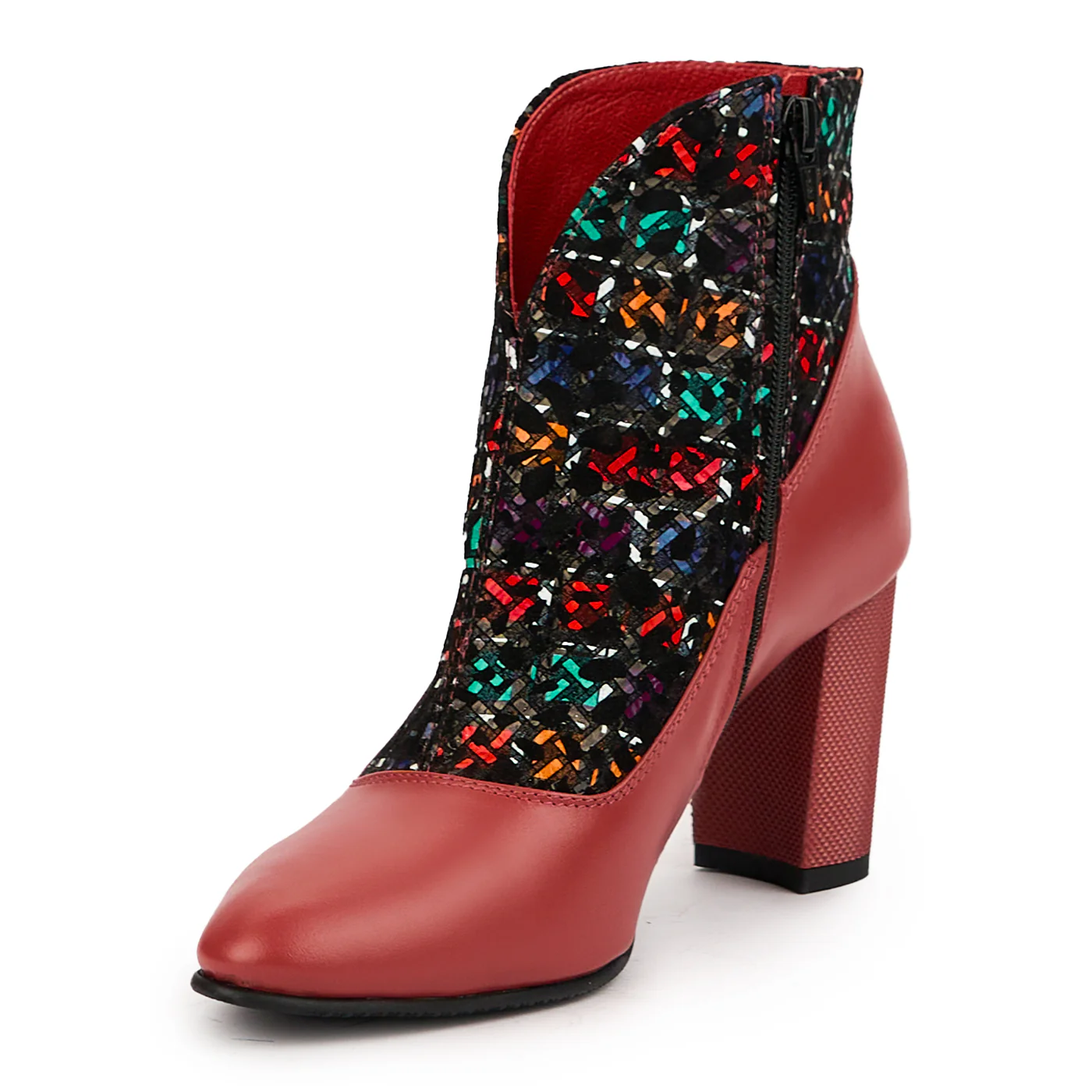 Botine dama din piele naturala rosie cu toc gros 7.5 cm 14626 - Image 3
