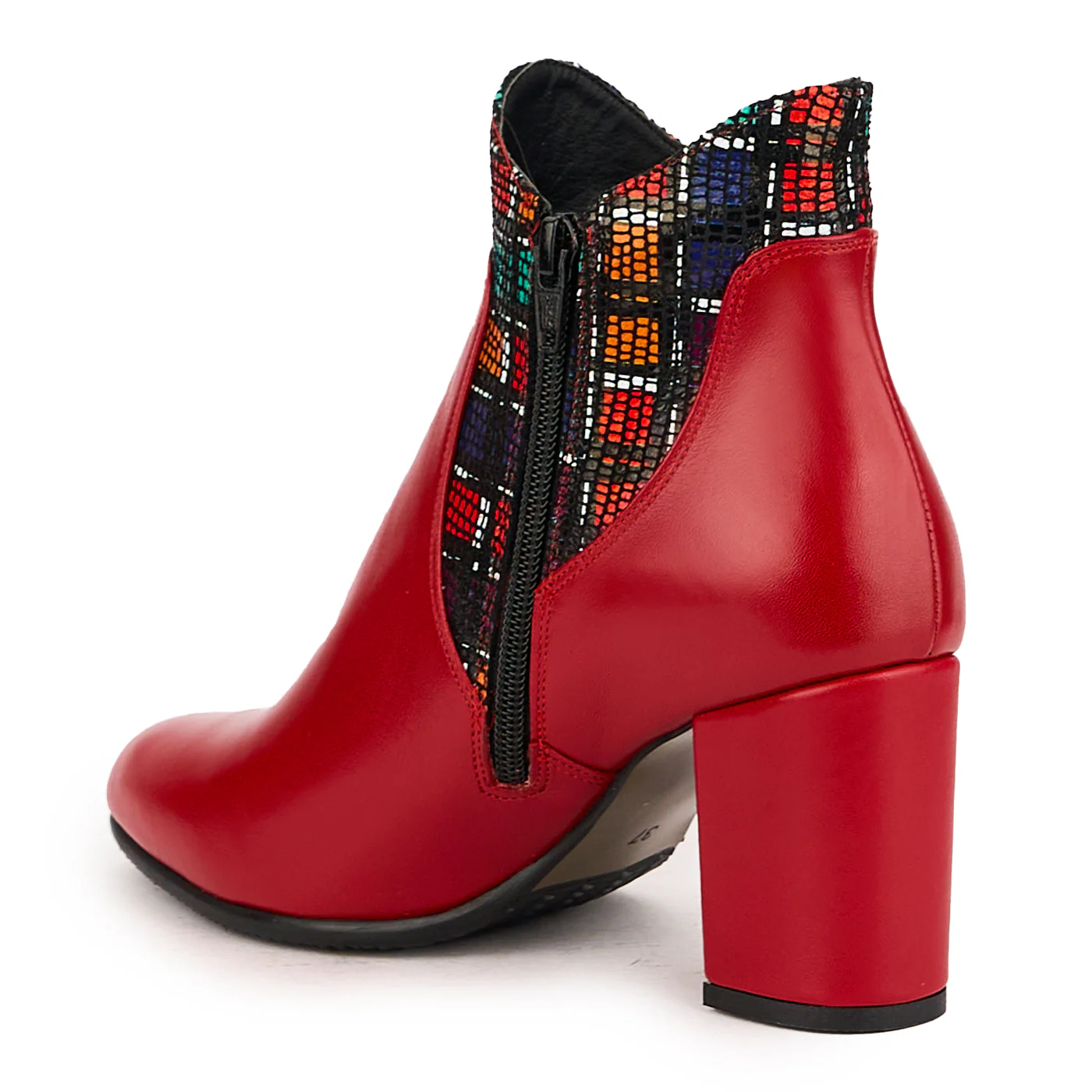 Botine dama din piele naturala rosie cu toc gros 7.5 cm 16699 - Image 2