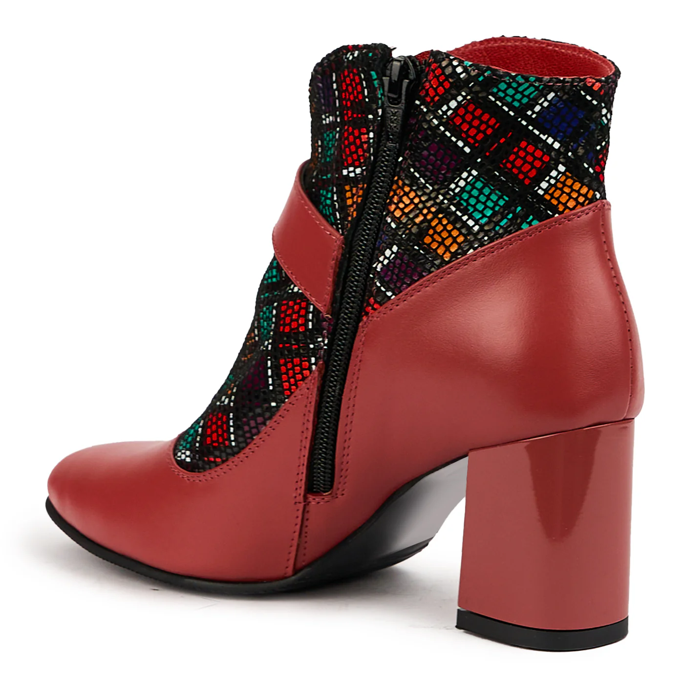 Botine dama din piele naturala rosie cu toc gros 7 cm 14629 - Image 2