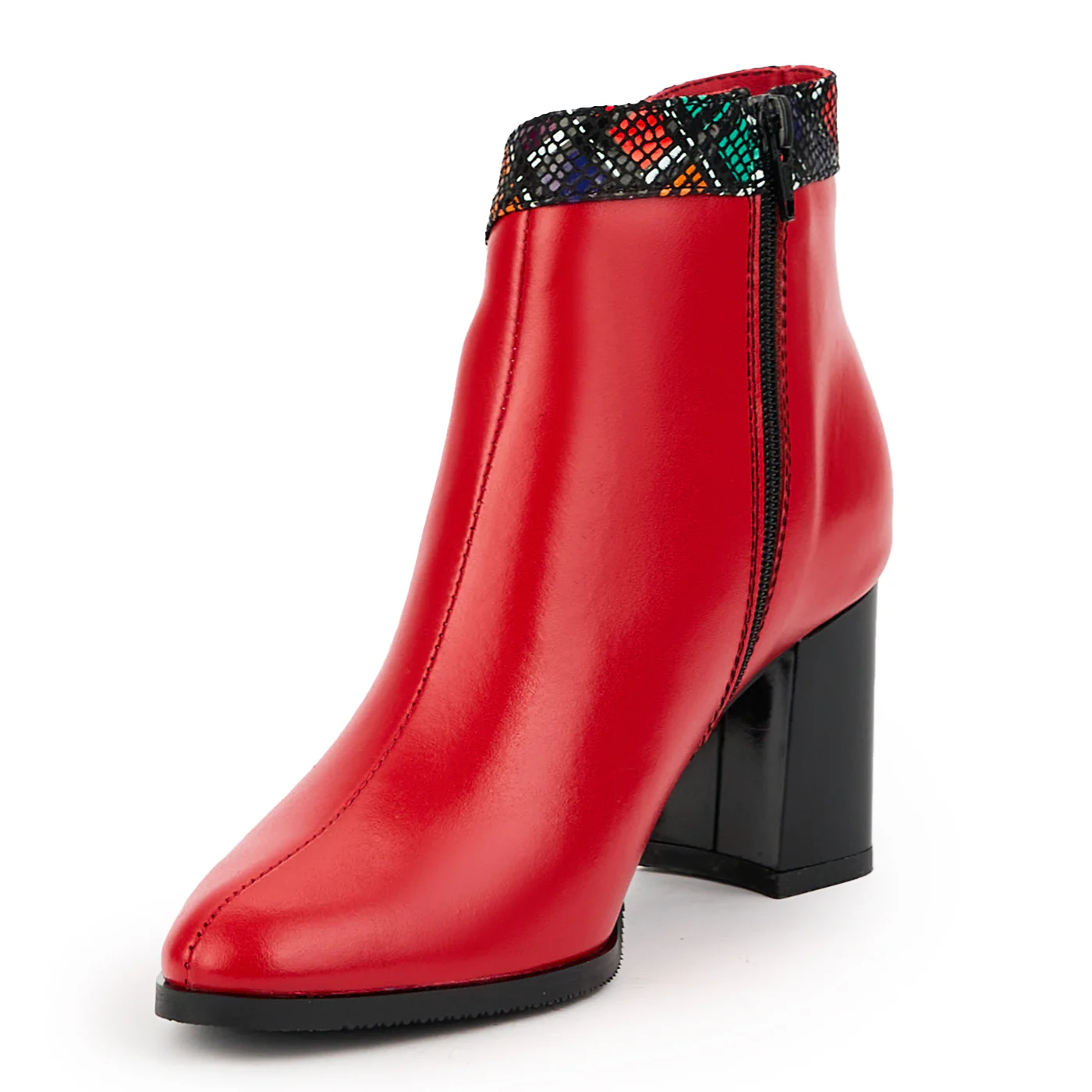 Botine dama din piele naturala rosie cu toc gros 7 cm 14754 - Image 3