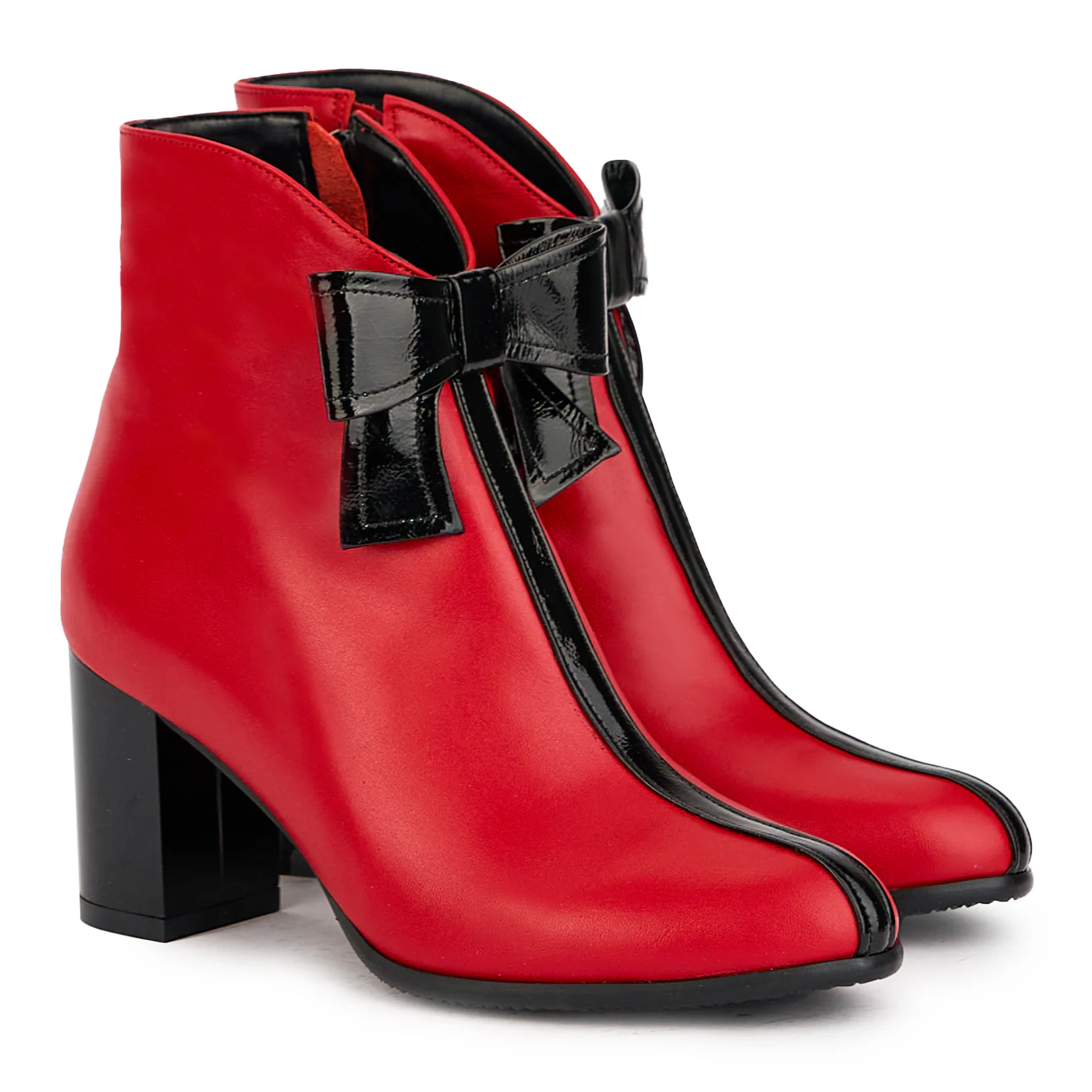 Botine dama din piele naturala rosie cu toc gros 7 cm 17244 - Image 4