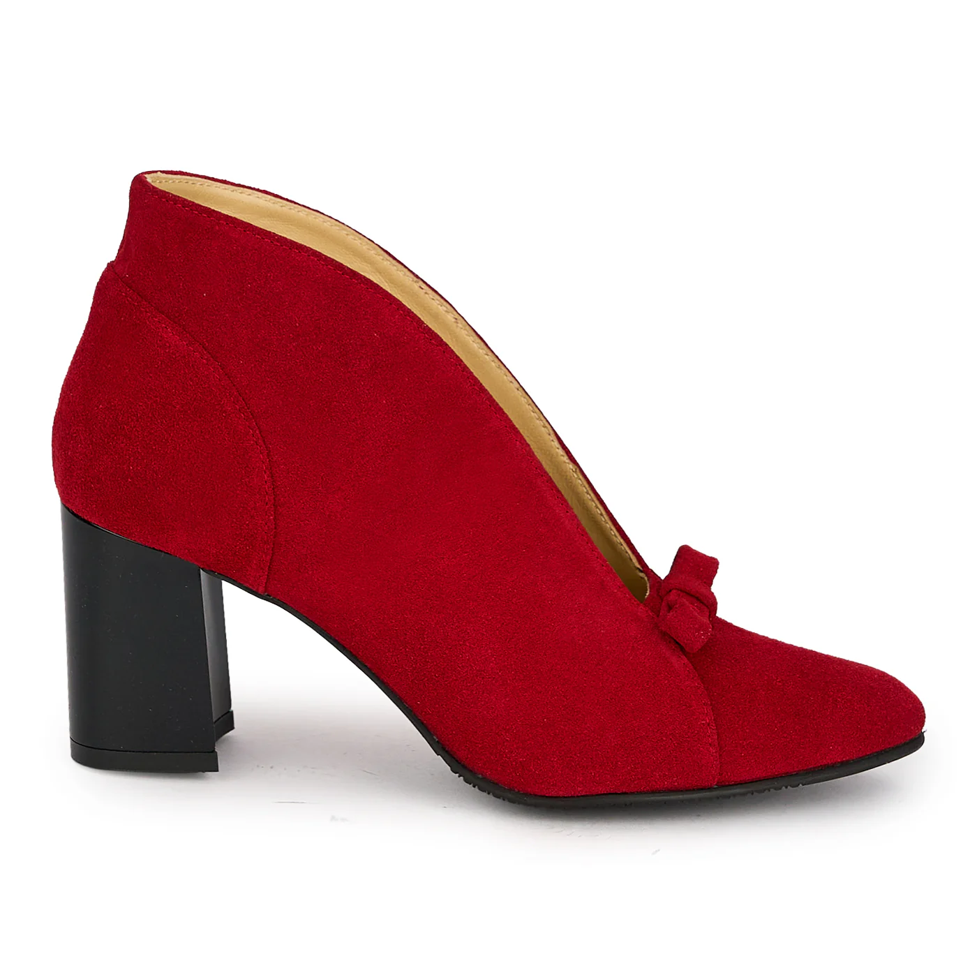 Botine dama din piele naturala rosie cu toc gros 7 cm 19700
