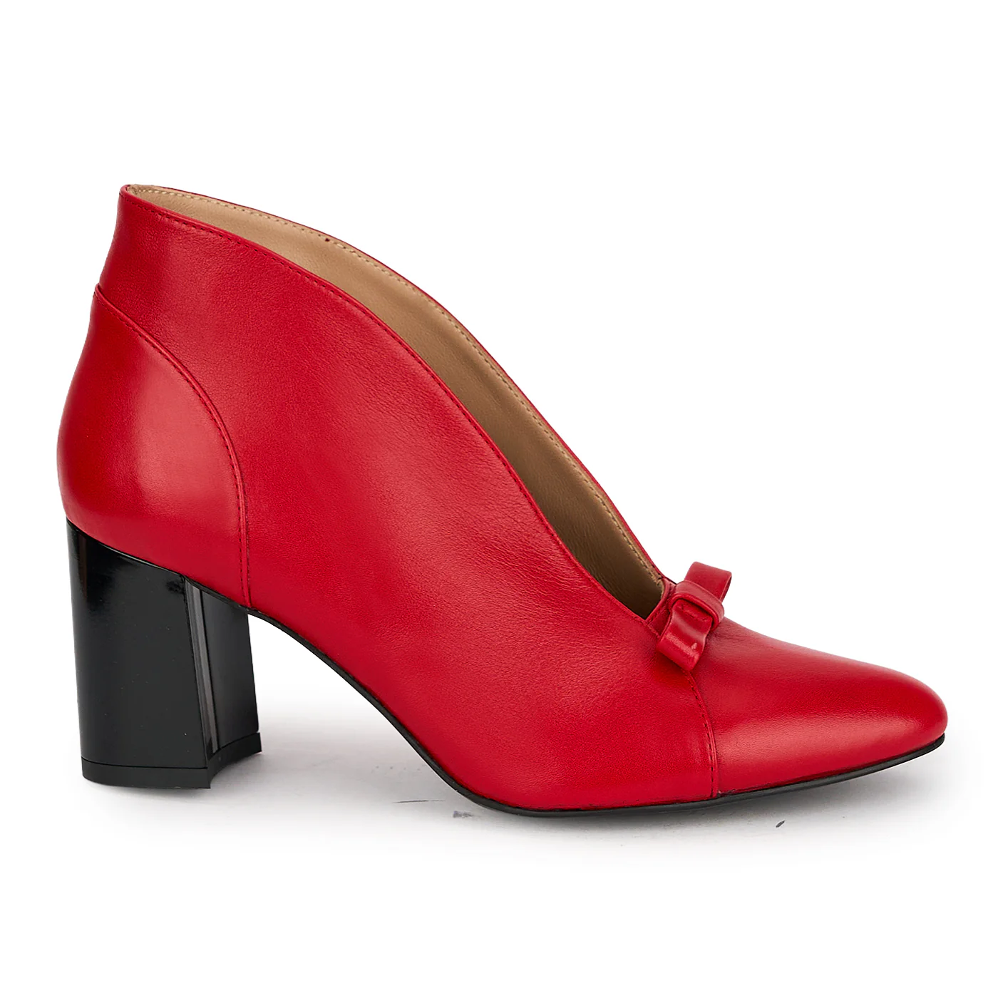 Botine dama din piele naturala rosie cu toc gros 7 cm 19701