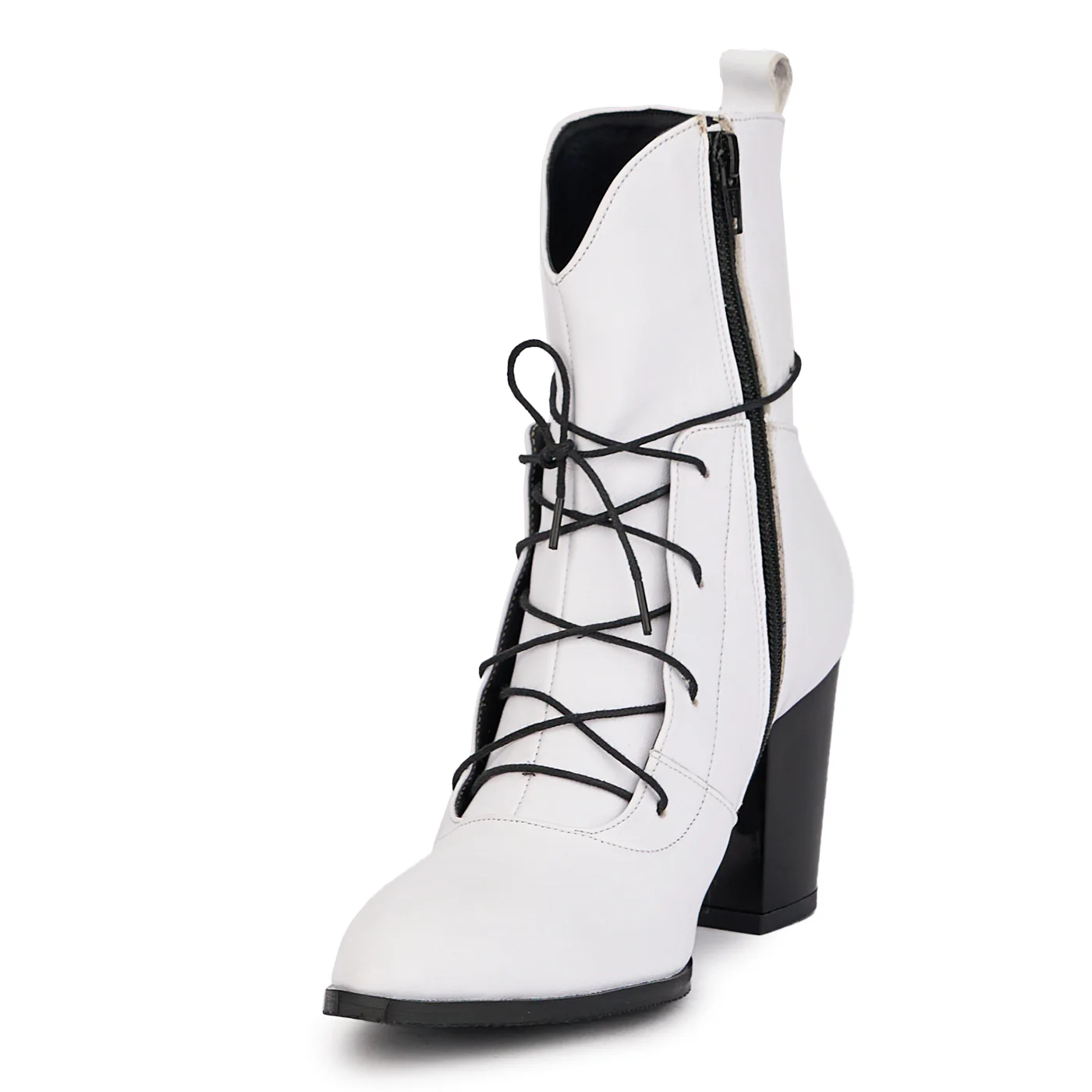 Botine dama din piele naturala alba cu toc gros 8 cm 17111 - Image 3
