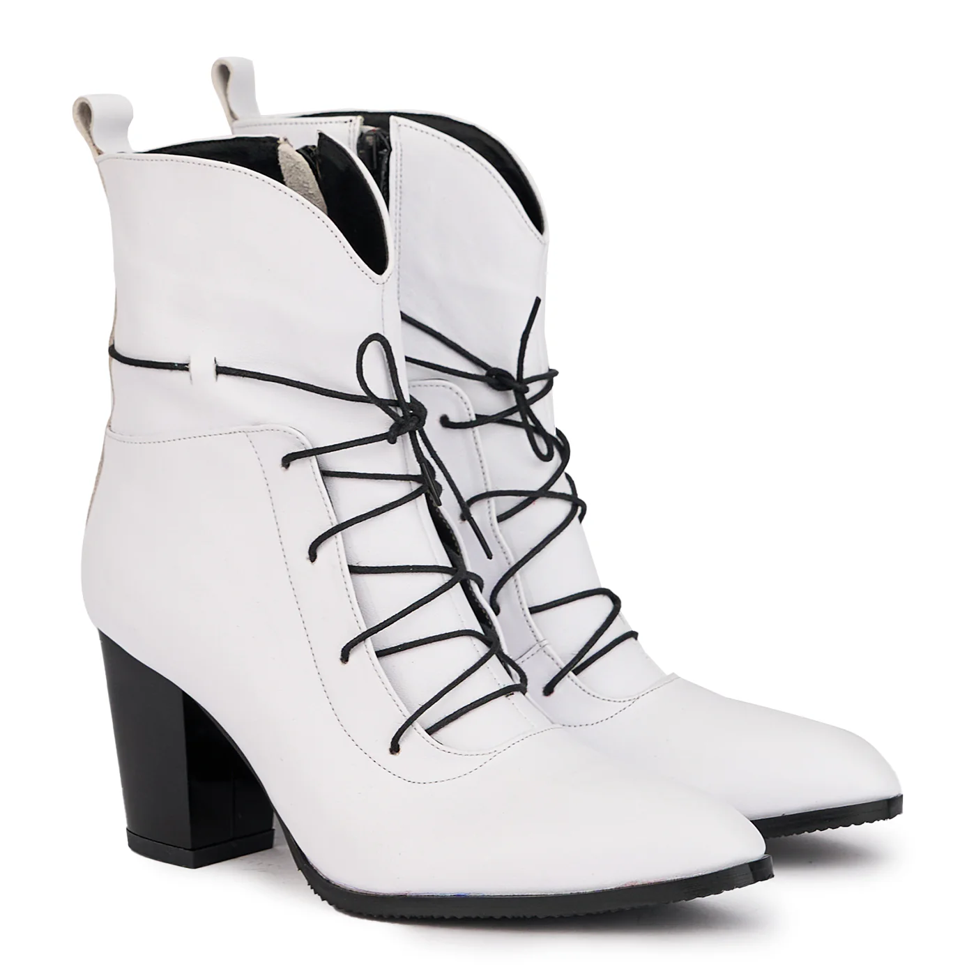 Botine dama din piele naturala alba cu toc gros 8 cm 17111 - Image 4