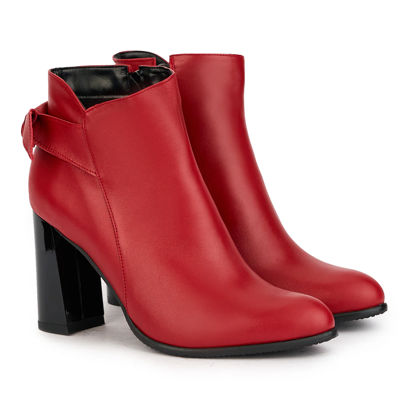 Botine dama din piele naturala rosie cu toc gros 9.5 cm 17259 - Image 4