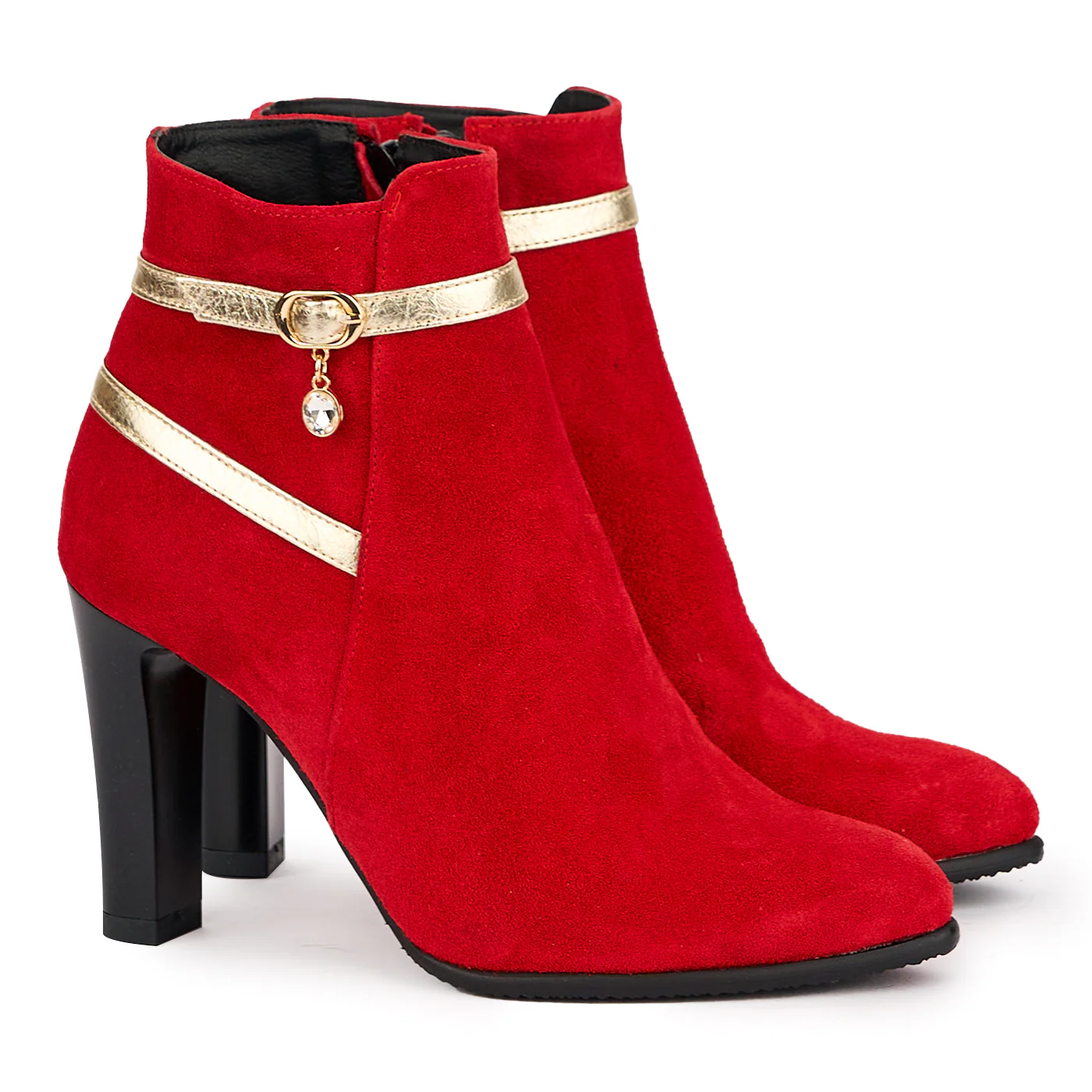 Botine dama din piele naturala rosie cu toc gros 9 cm 16952 - Image 4