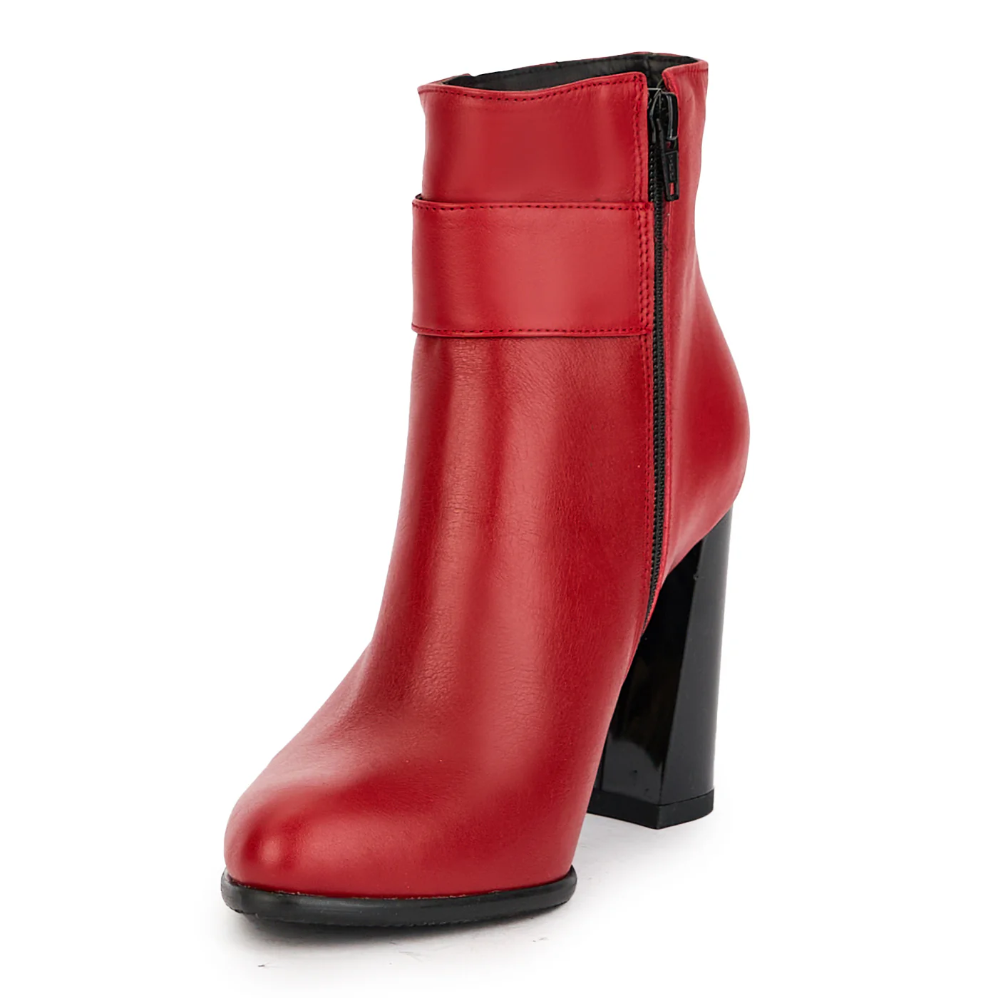 Botine dama din piele naturala rosie cu toc gros 9 cm 17256 - Image 3