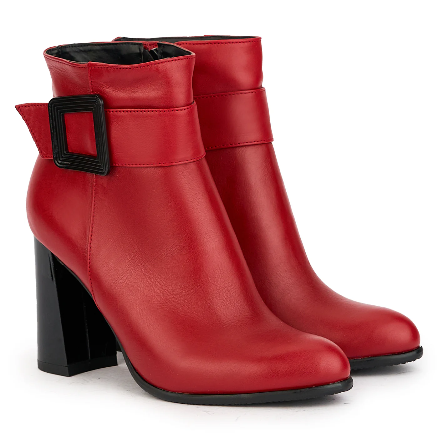 Botine dama din piele naturala rosie cu toc gros 9 cm 17256 - Image 4