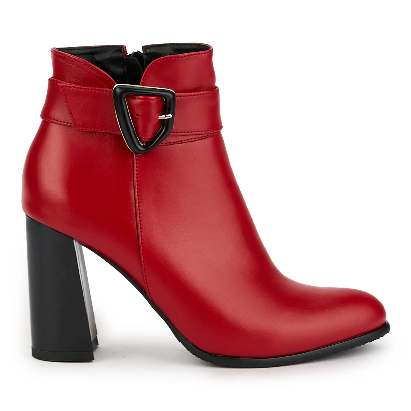 Botine dama din piele naturala rosie cu toc gros 9 cm 17357