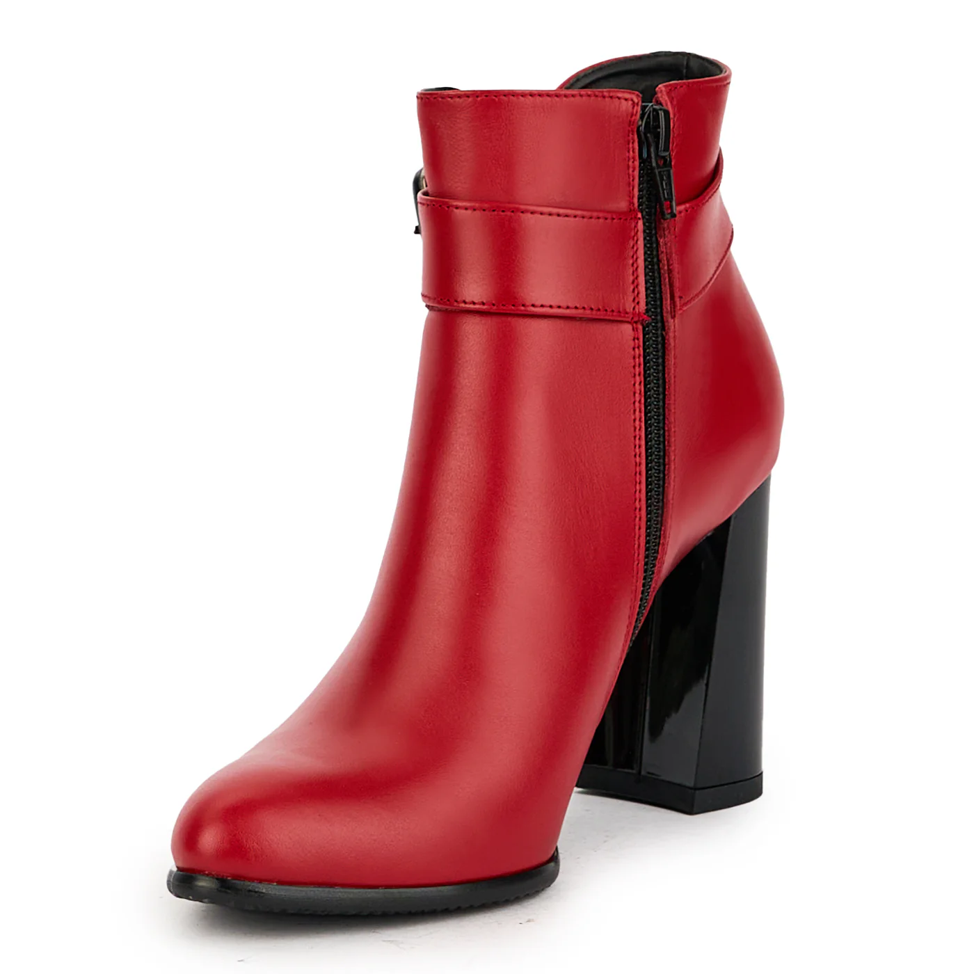 Botine dama din piele naturala rosie cu toc gros 9 cm 17357 - Image 3
