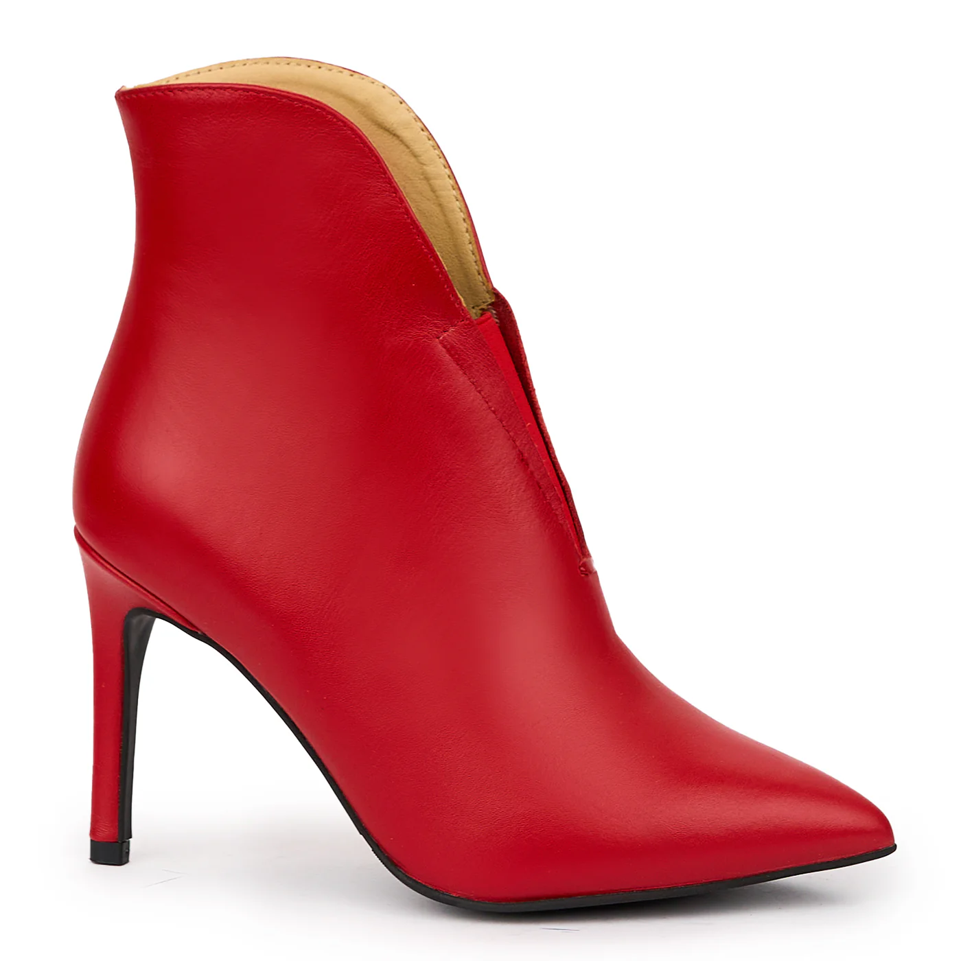 Botine dama din piele naturala rosie cu toc subtire 9 cm 14267