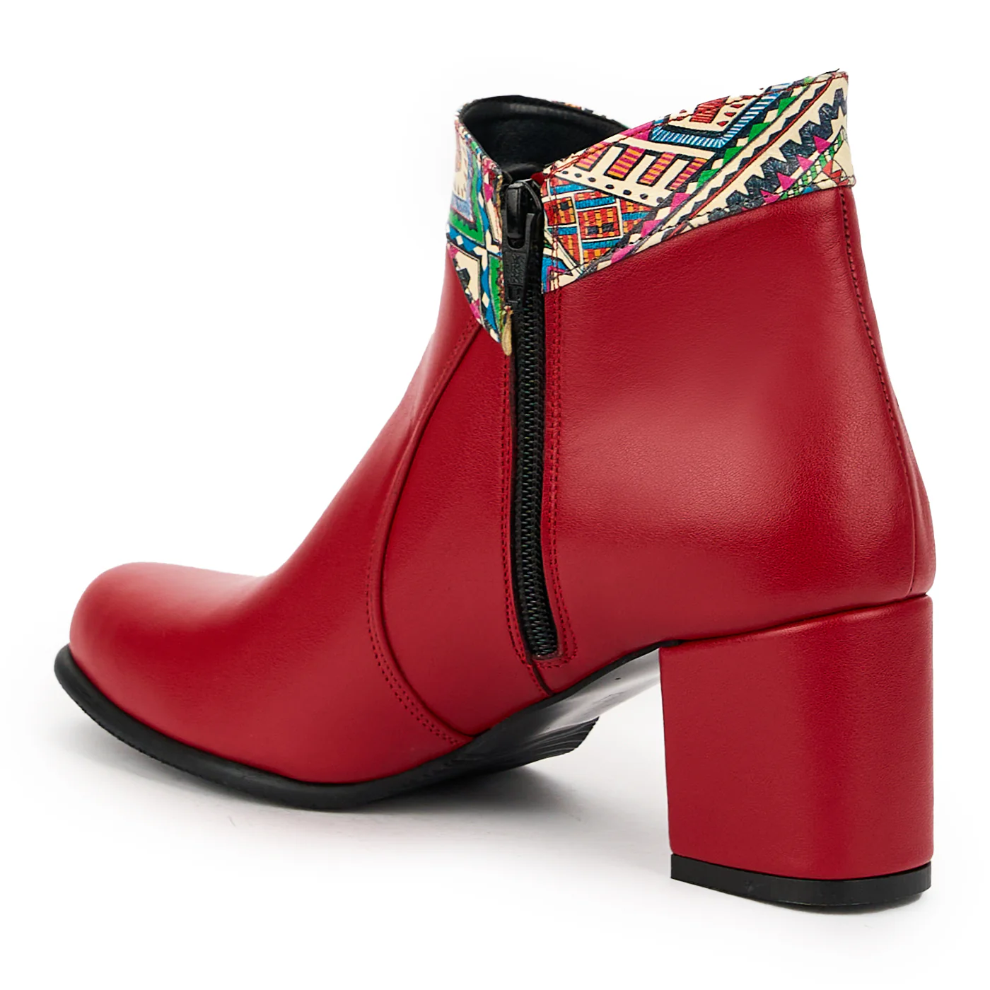 Botine dama din piele naturala rosu cu toc gros 7 cm 14853 - Image 2