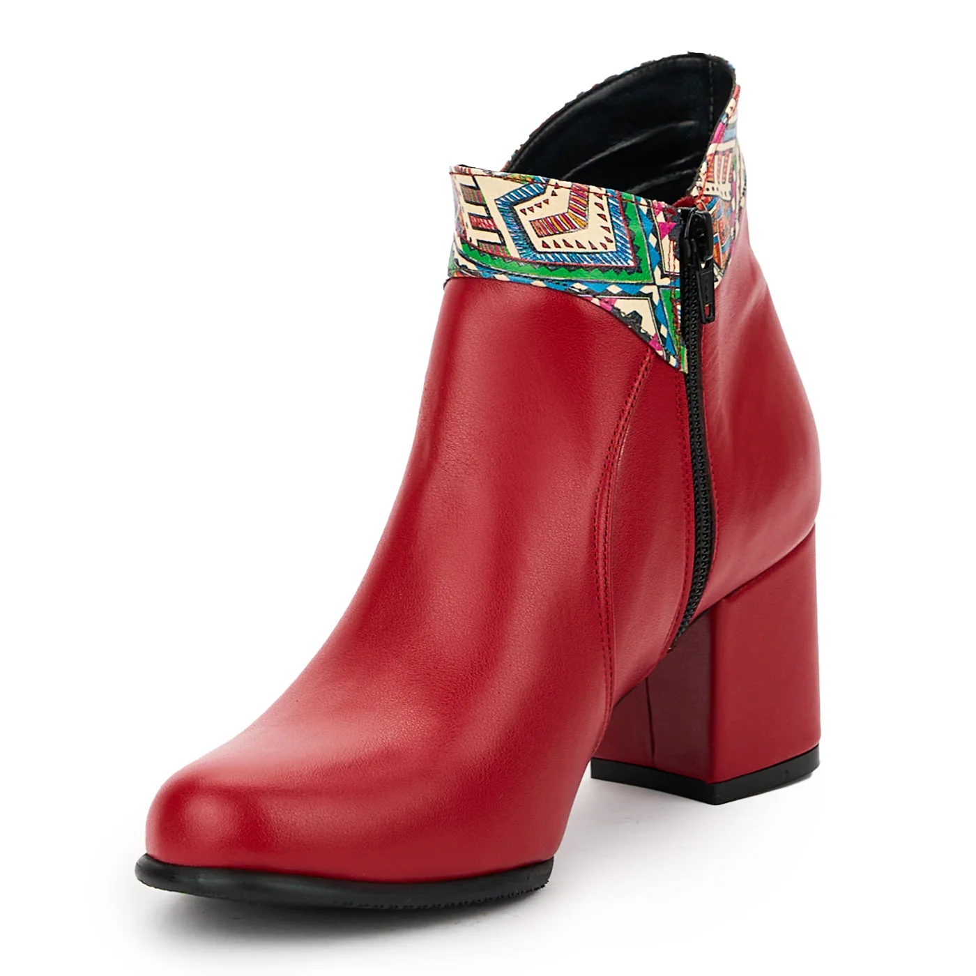 Botine dama din piele naturala rosu cu toc gros 7 cm 14853 - Image 3
