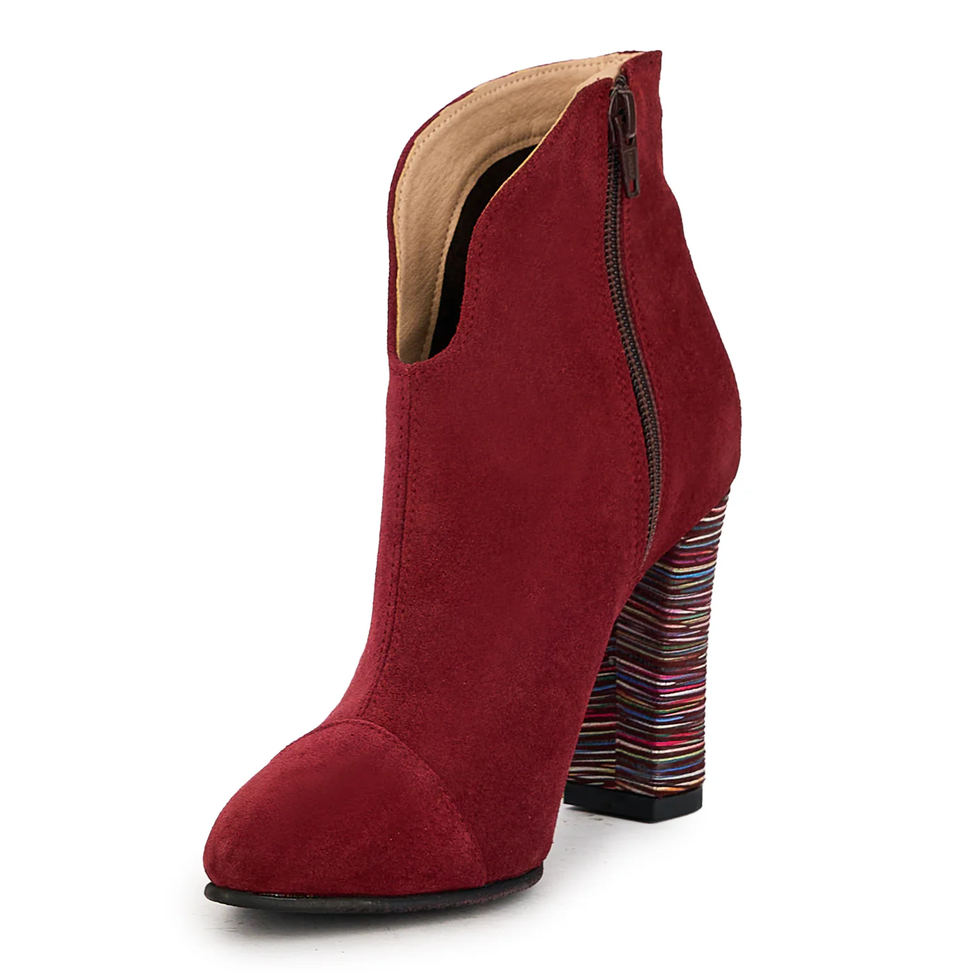 Botine dama din piele naturala rosu-grena cu toc 9 cm 17365 - Image 3