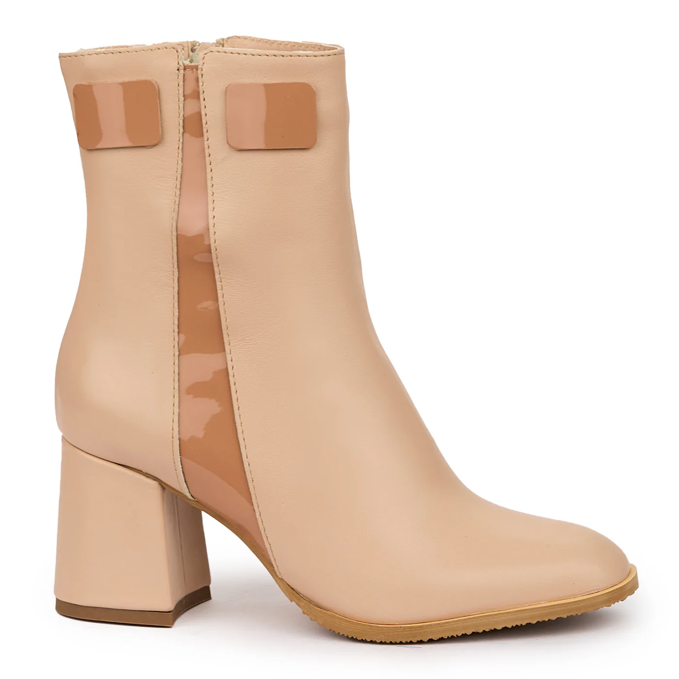 Botine dama din piele naturala roz - nude cu toc gros 7 cm 14251