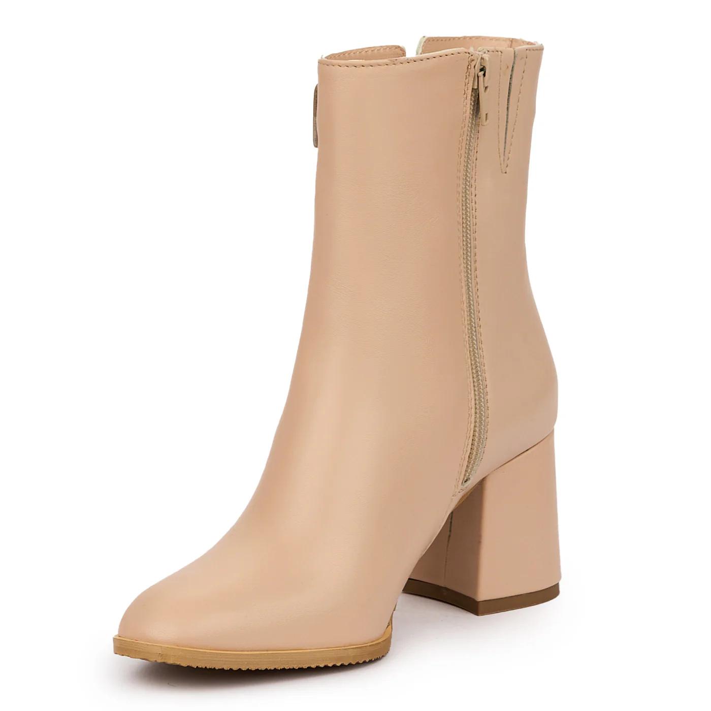 Botine dama din piele naturala roz - nude cu toc gros 7 cm 14251 - Image 3