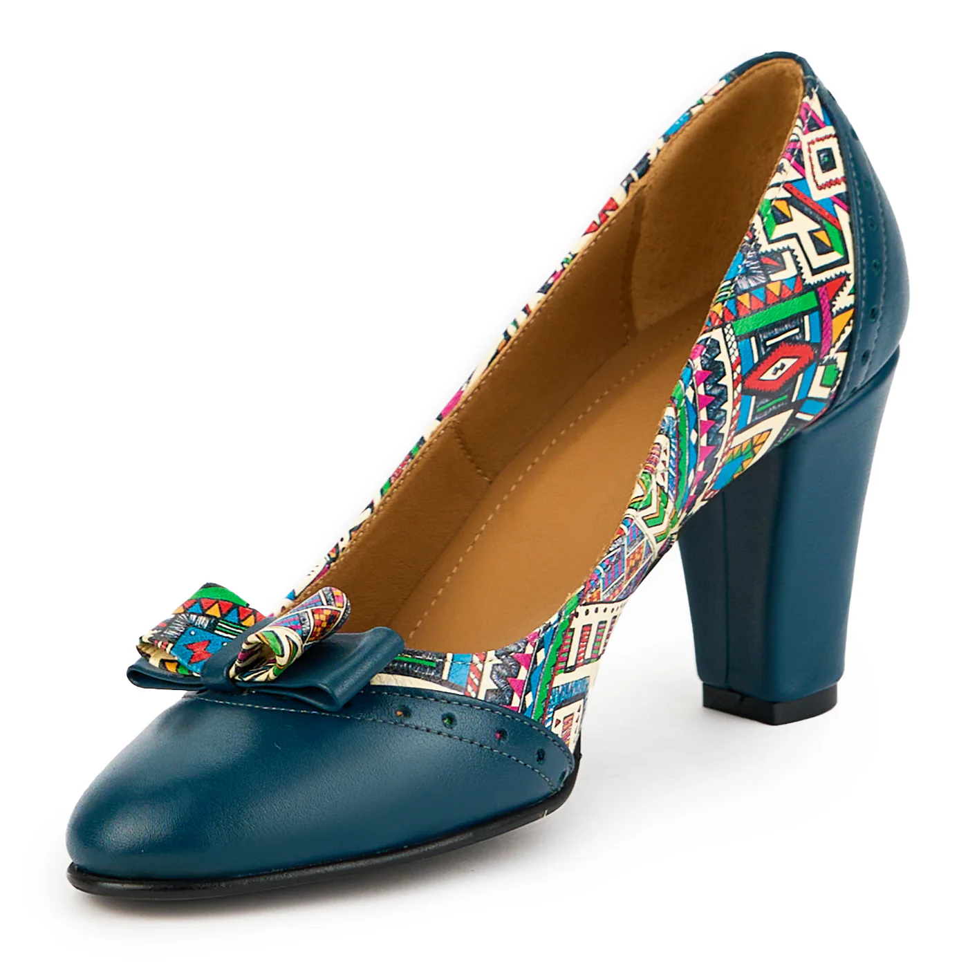 Botine dama din piele naturala turcoaz cu toc gros 8 cm 14857 - Image 3