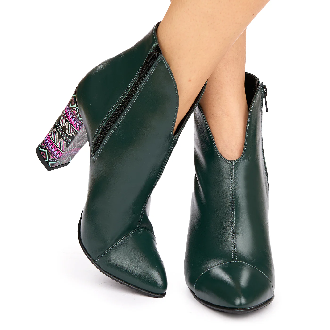 Botine dama din piele naturala verde cu toc gros 10 cm 6350 - Image 3