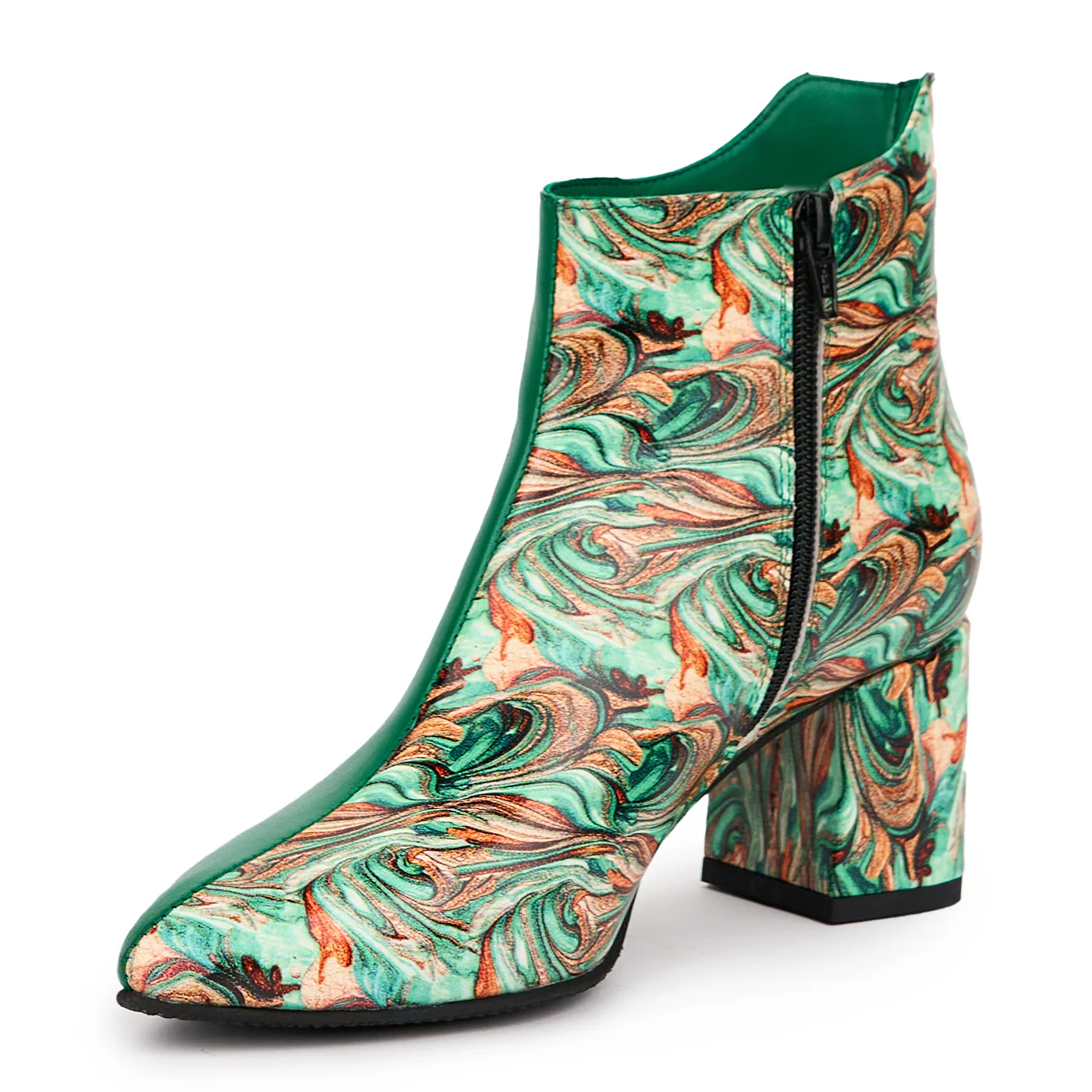 Botine dama din piele naturala verde cu toc gros 6.5 cm 14317 - Image 3