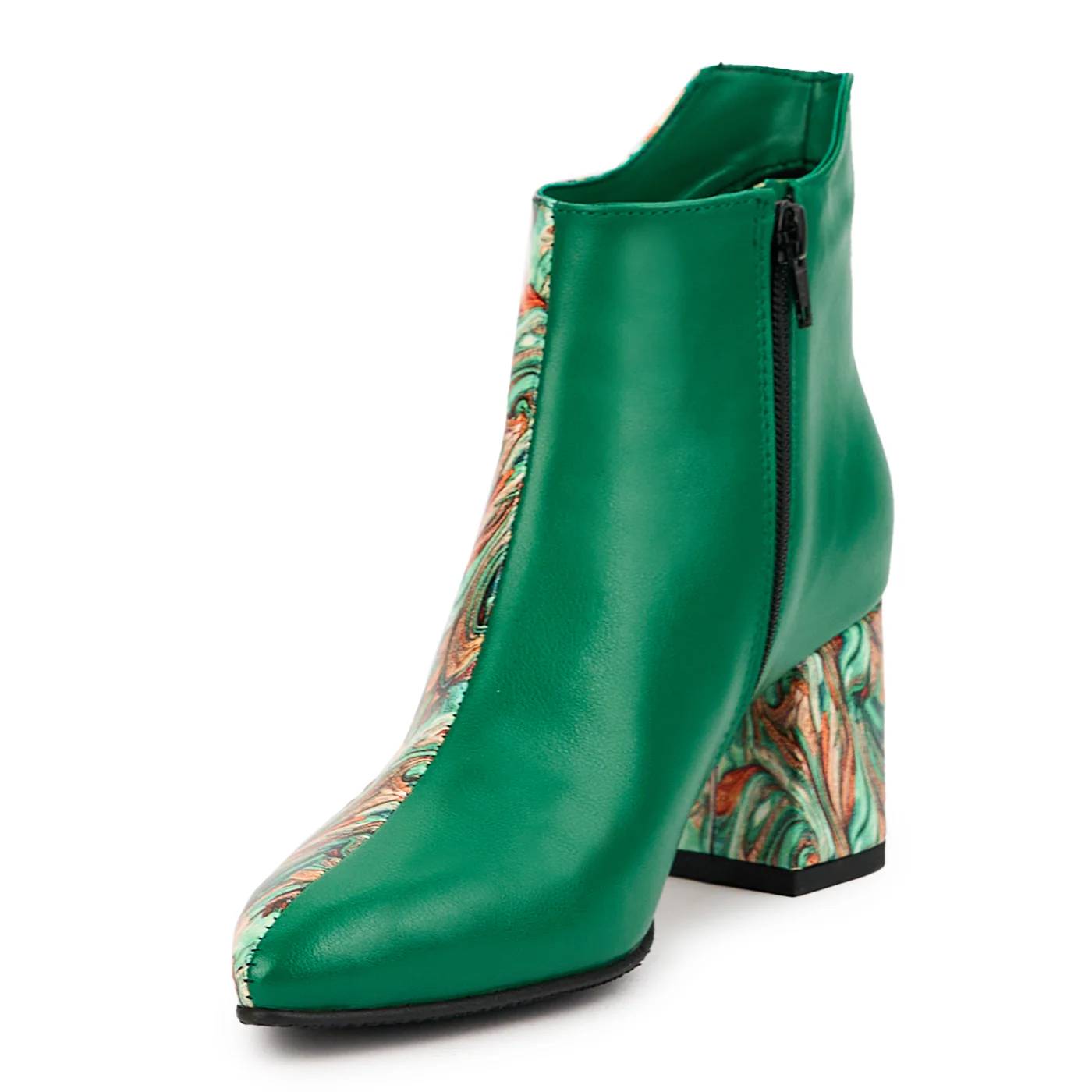Botine dama din piele naturala verde cu toc gros 6.5 cm 14632 - Image 3