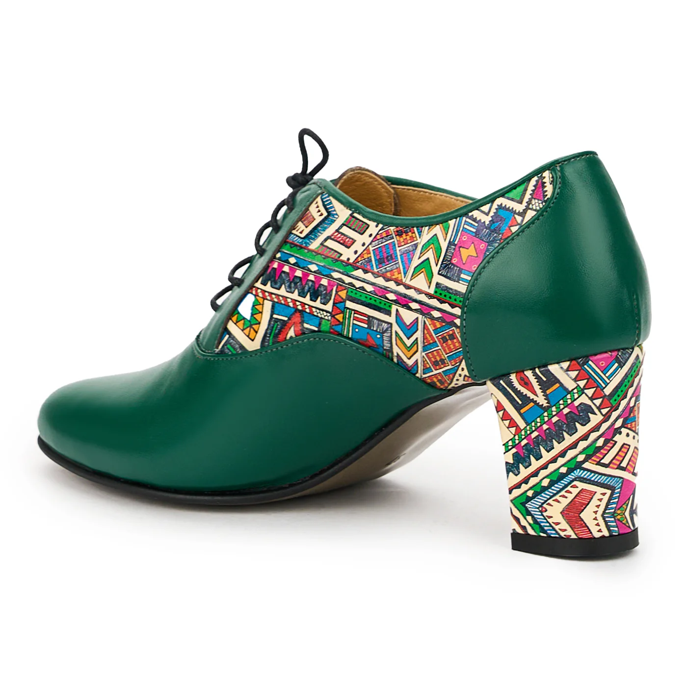 Botine dama din piele naturala verde cu toc gros 6.5 cm 14855 - Image 2