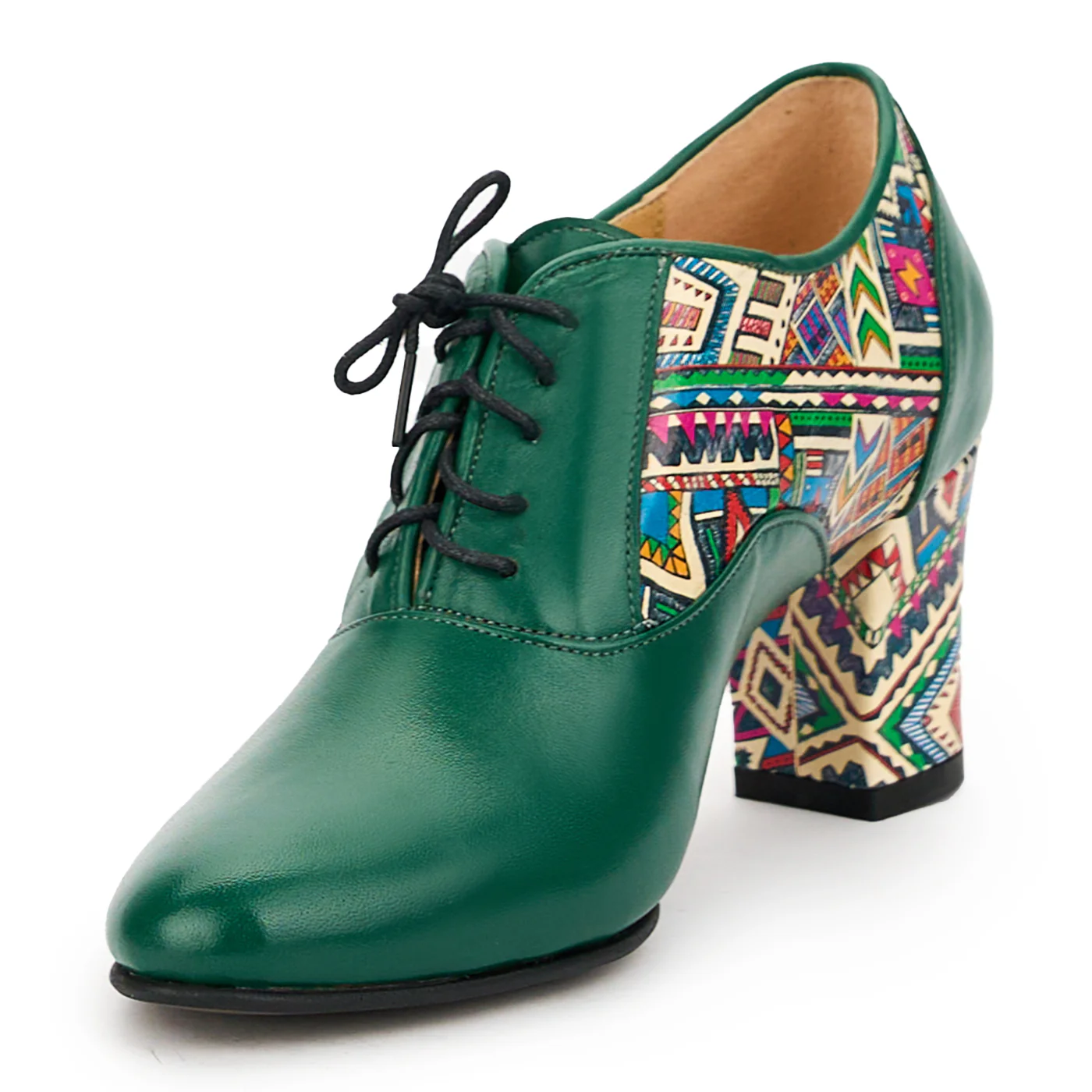 Botine dama din piele naturala verde cu toc gros 6.5 cm 14855 - Image 3