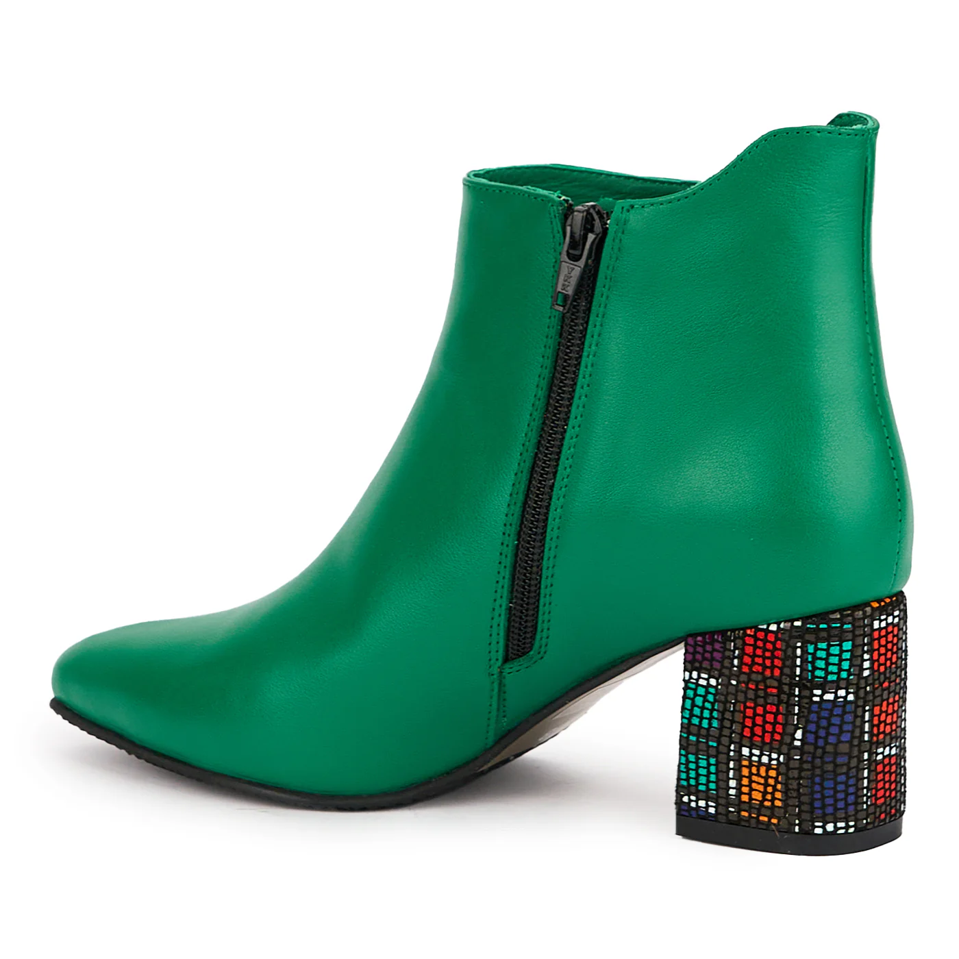 Botine dama din piele naturala verde cu toc gros 6.5 cm 16968 - Image 2