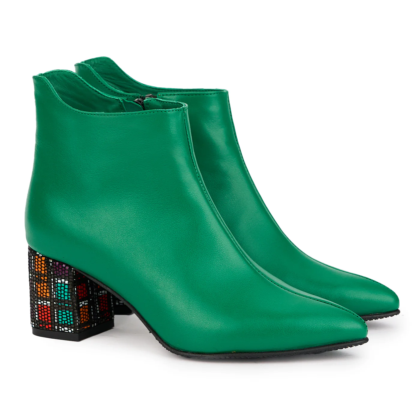 Botine dama din piele naturala verde cu toc gros 6.5 cm 16968 - Image 4