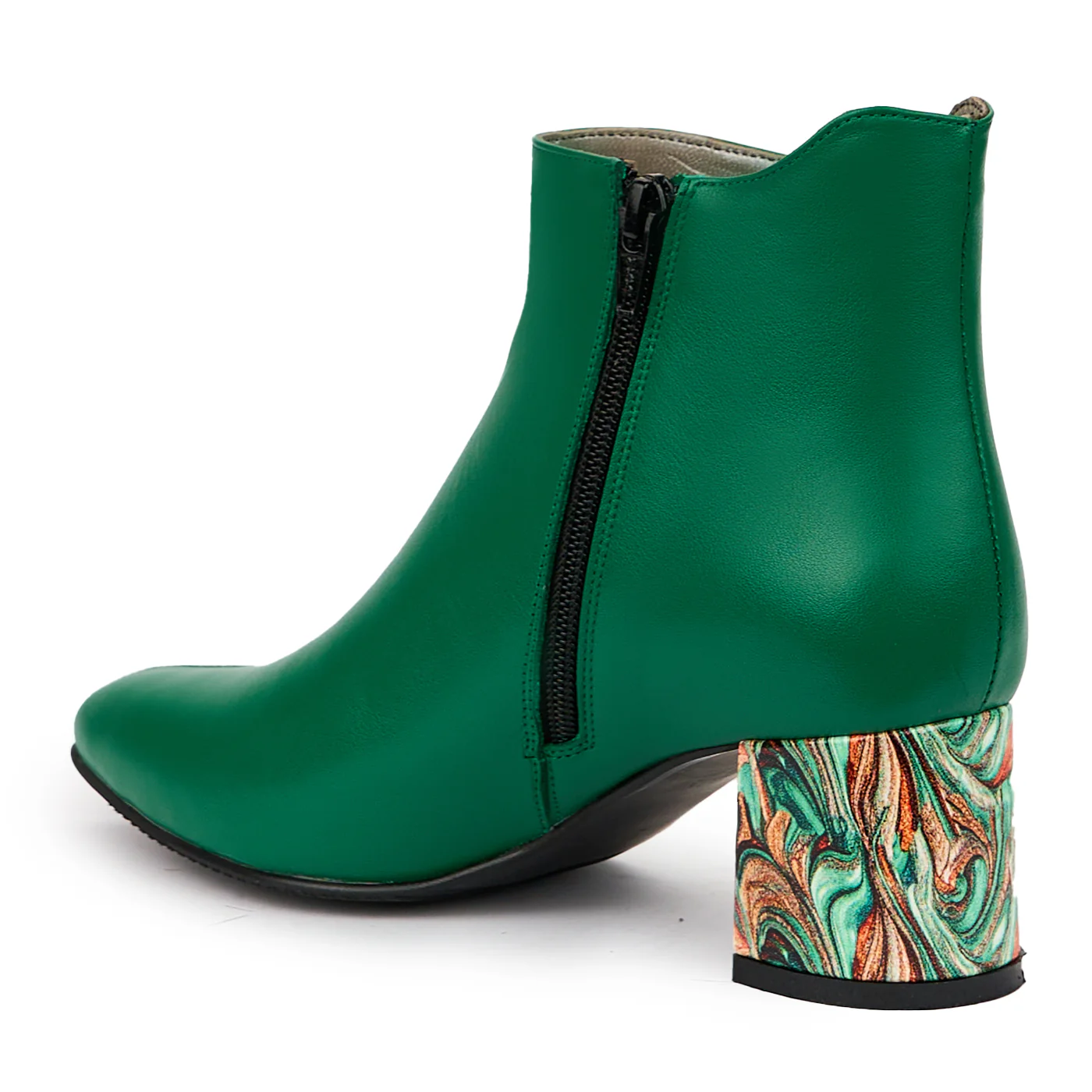 Botine dama din piele naturala verde cu toc gros 6 cm 14326 - Image 2