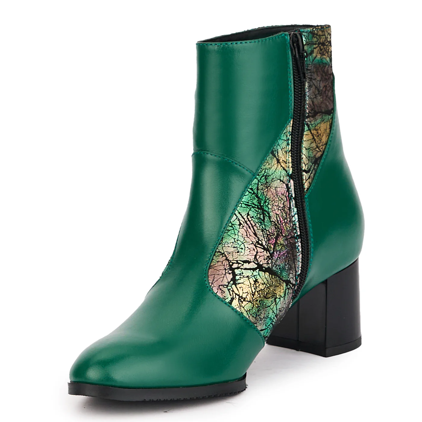 Botine dama din piele naturala verde cu toc gros 6 cm 17079 - Image 3