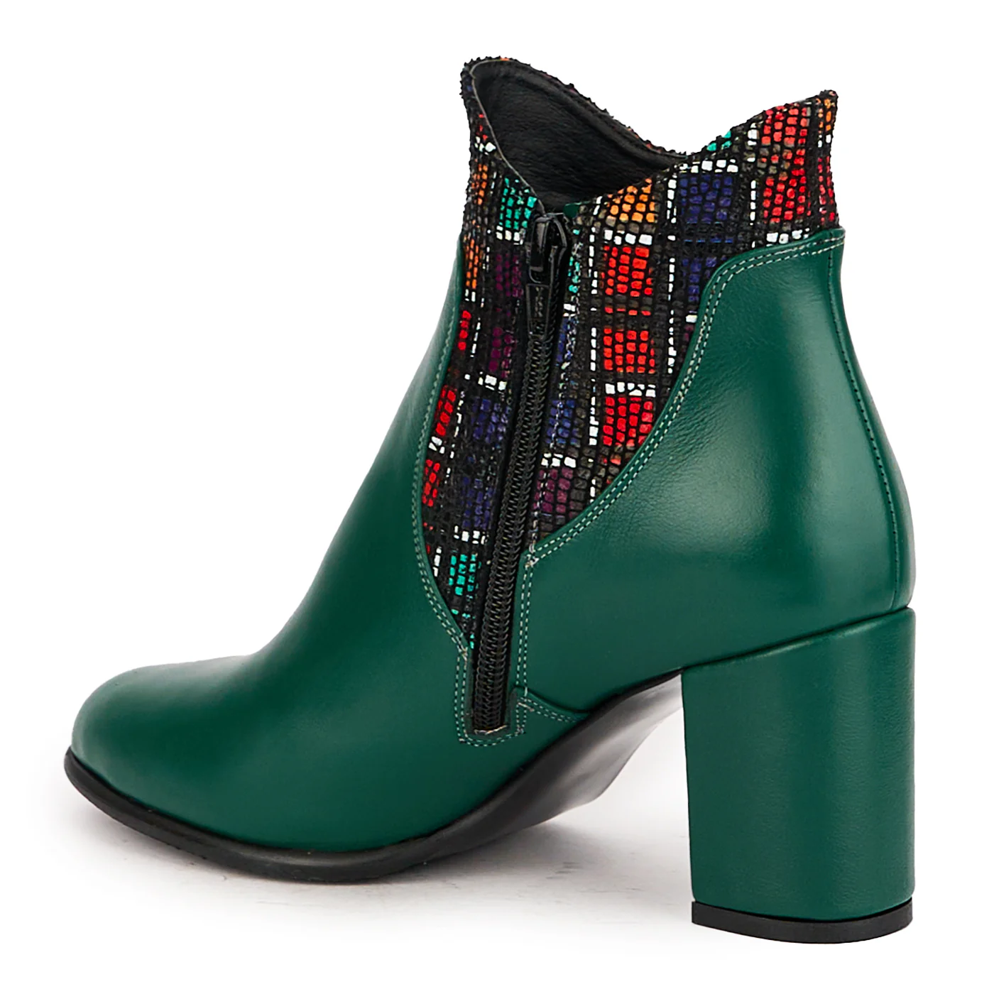 Botine dama din piele naturala verde cu toc gros 7.5 cm 16698 - Image 2
