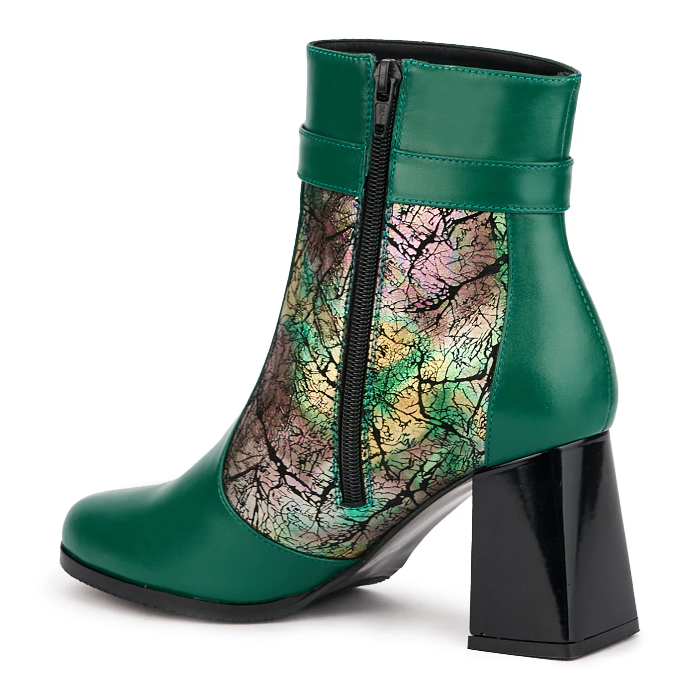 Botine dama din piele naturala verde cu toc gros 7.5 cm 17096 - Image 2