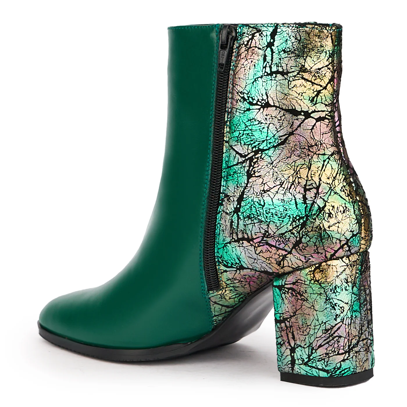 Botine dama din piele naturala verde cu toc gros 7.5 cm 17103 - Image 2