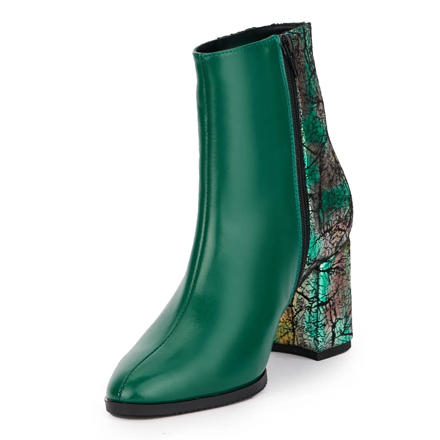 Botine dama din piele naturala verde cu toc gros 7.5 cm 17103 - Image 3