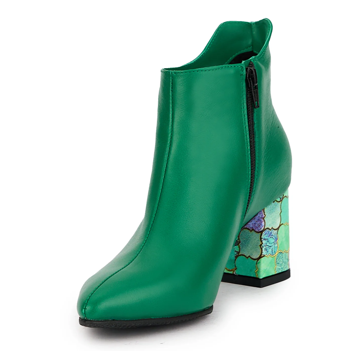 Botine dama din piele naturala verde cu toc gros 7 cm 17200 - Image 3