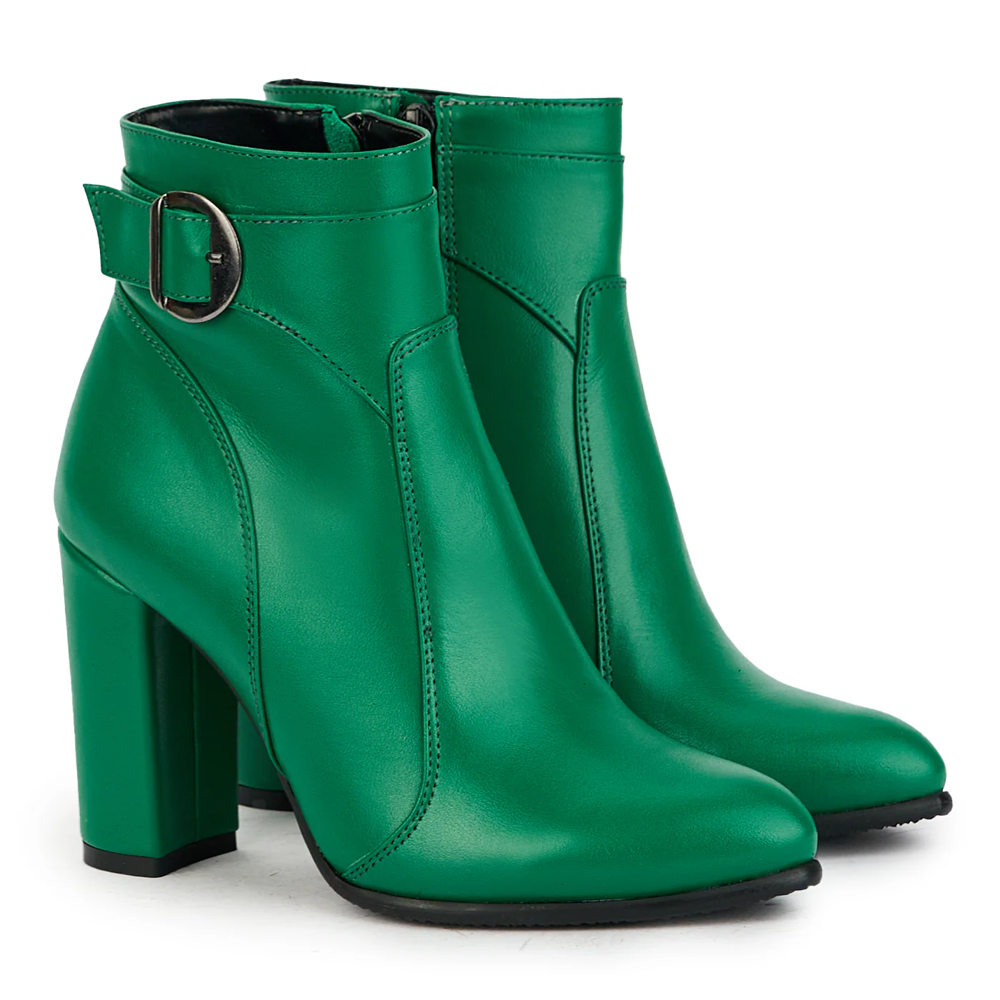 Botine dama din piele naturala verde cu toc gros 9.5 cm 17377 - Image 4