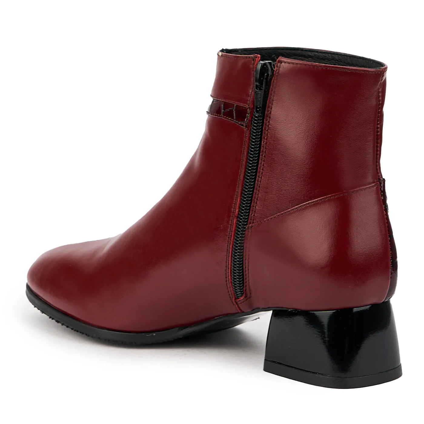 Botine dama din piele naturala visinie cu toc gros 4 cm 14756 - Image 2