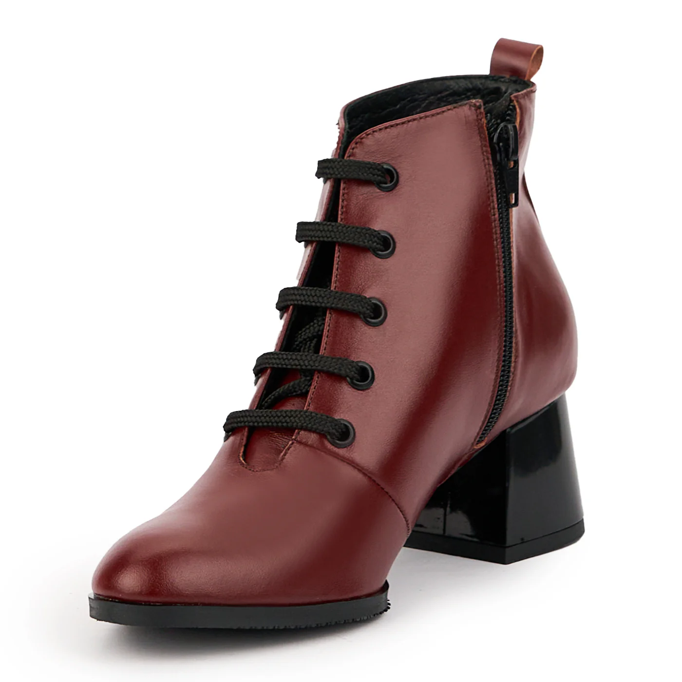 Botine dama din piele naturala visinie cu toc gros 5.5 cm 14711 - Image 3