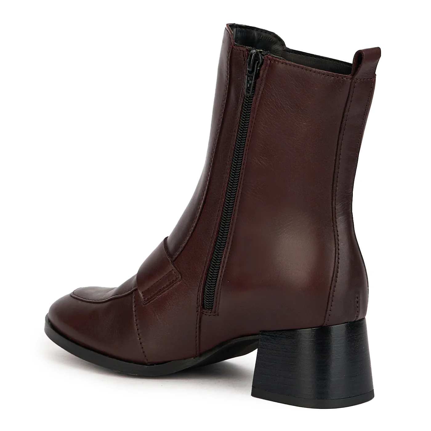 Botine dama din piele naturala visinie cu toc gros 5 cm 17233 - Image 2