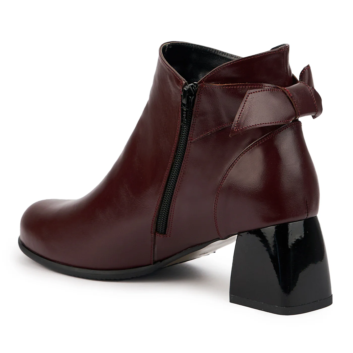 Botine dama din piele naturala visinie cu toc gros 6.5 cm 14695 - Image 2