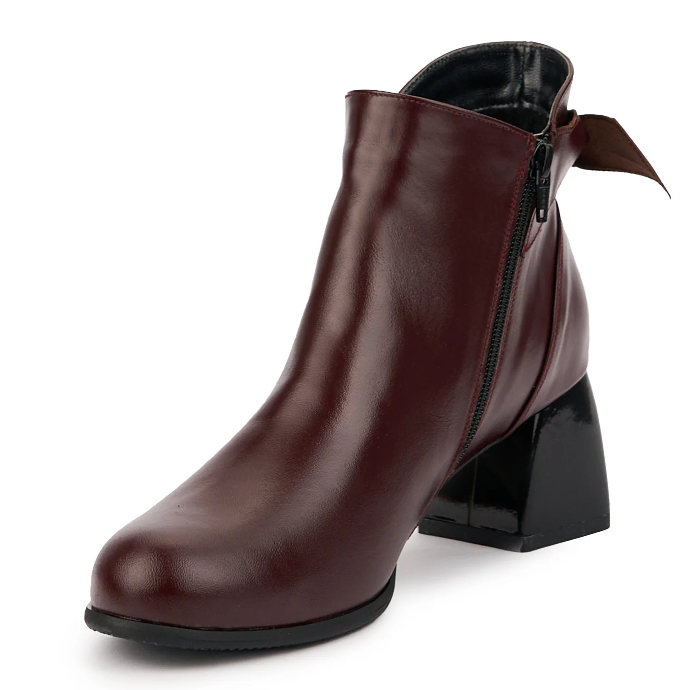 Botine dama din piele naturala visinie cu toc gros 6.5 cm 14695 - Image 3