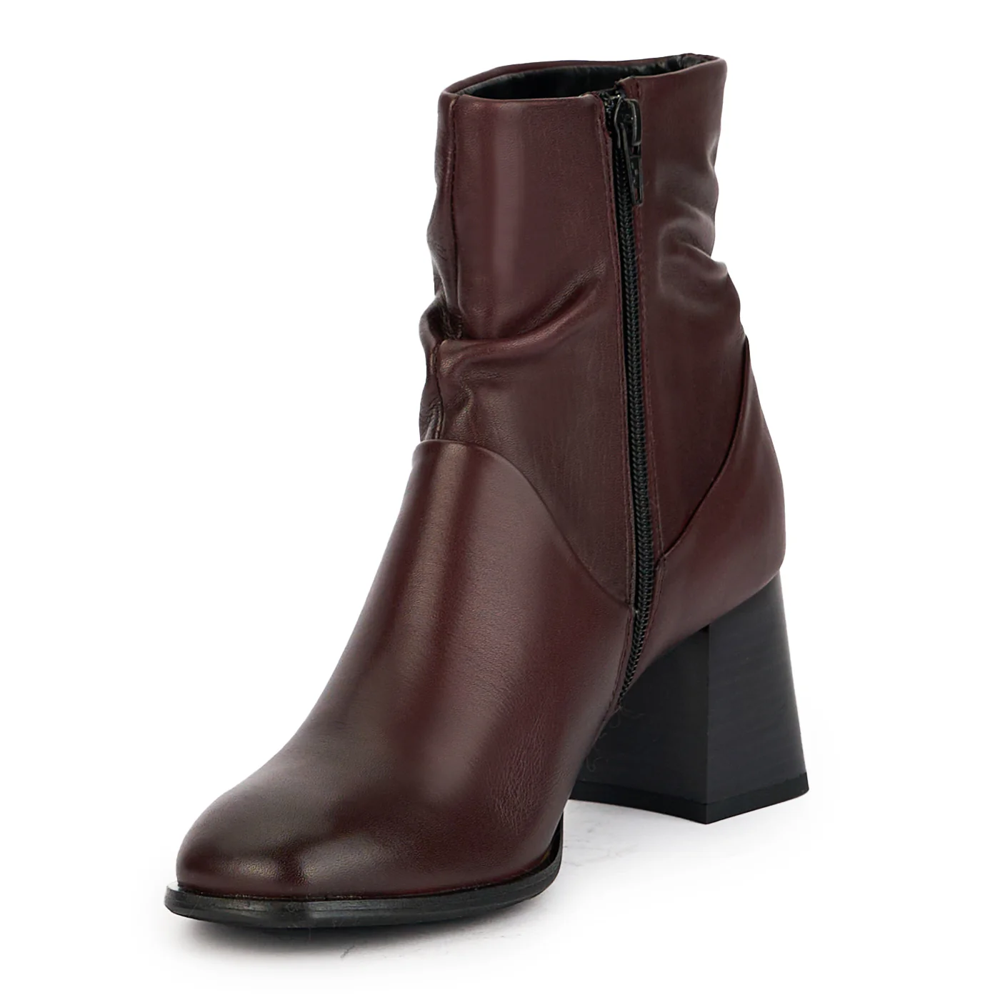 Botine dama din piele naturala visinie cu toc gros 6.5 cm 17239 - Image 3